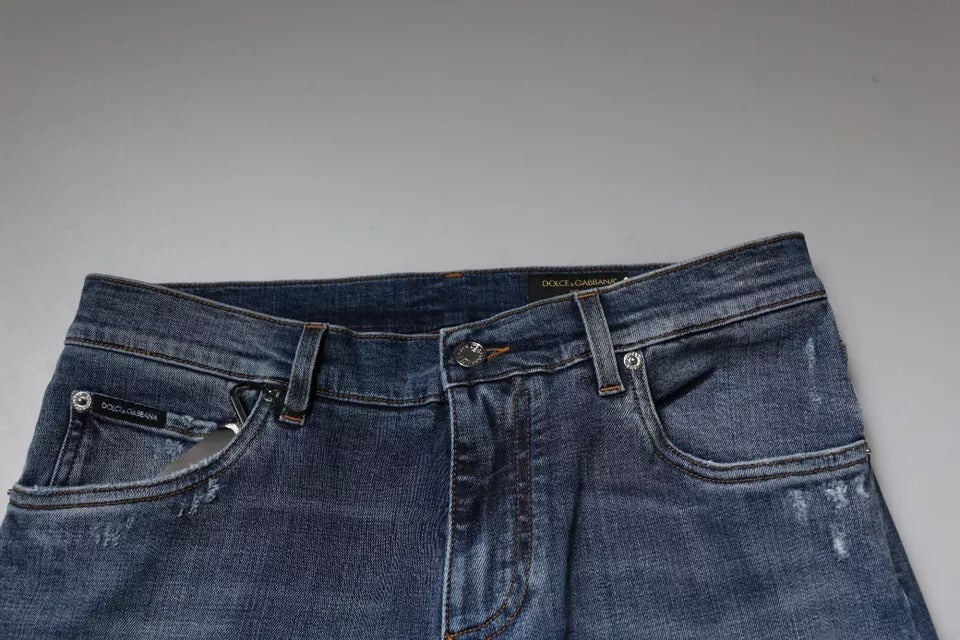 Dolce & Gabbana Blue Tattered Cotton Stretch Skinny Denim Jeans -   -  Dolce & Gabbana.