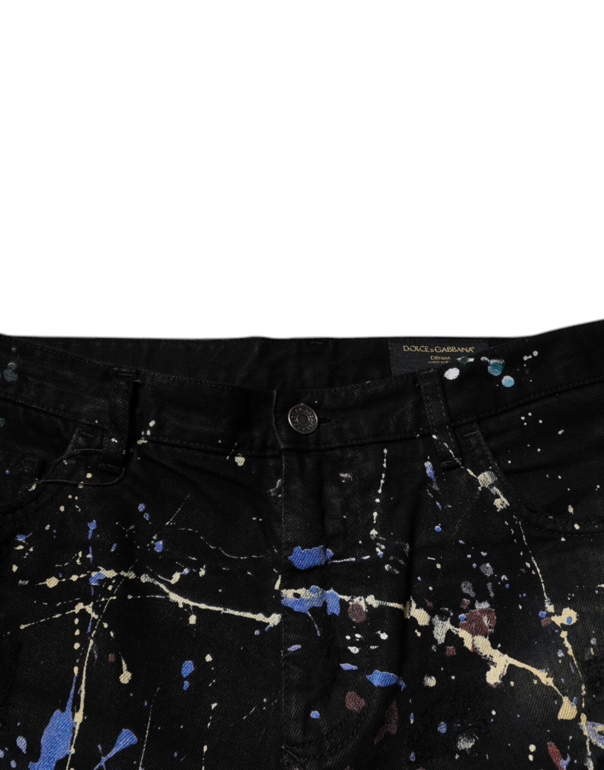 Dolce & Gabbana Black Color Splash Cotton Skinny Denim Jeans -   -  Dolce & Gabbana.