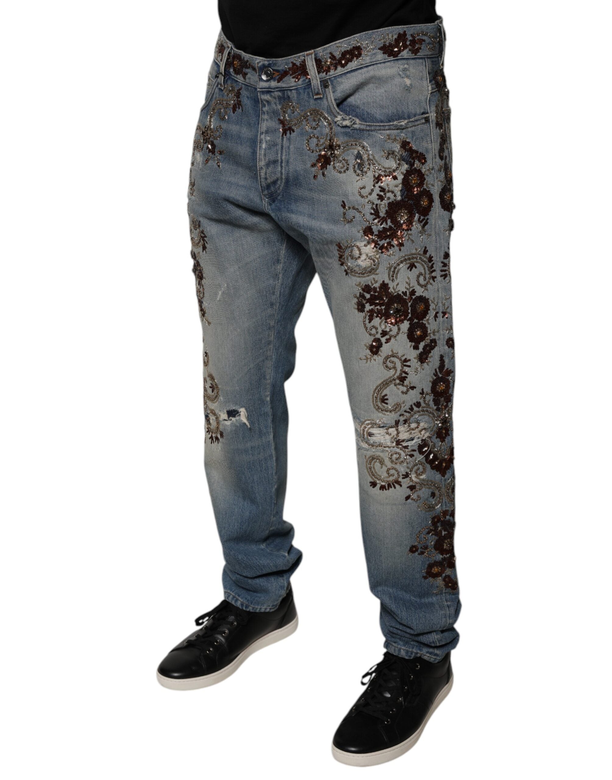 Dolce & Gabbana Light Blue Embroidered Skinny Denim Jeans -   -  Dolce & Gabbana.