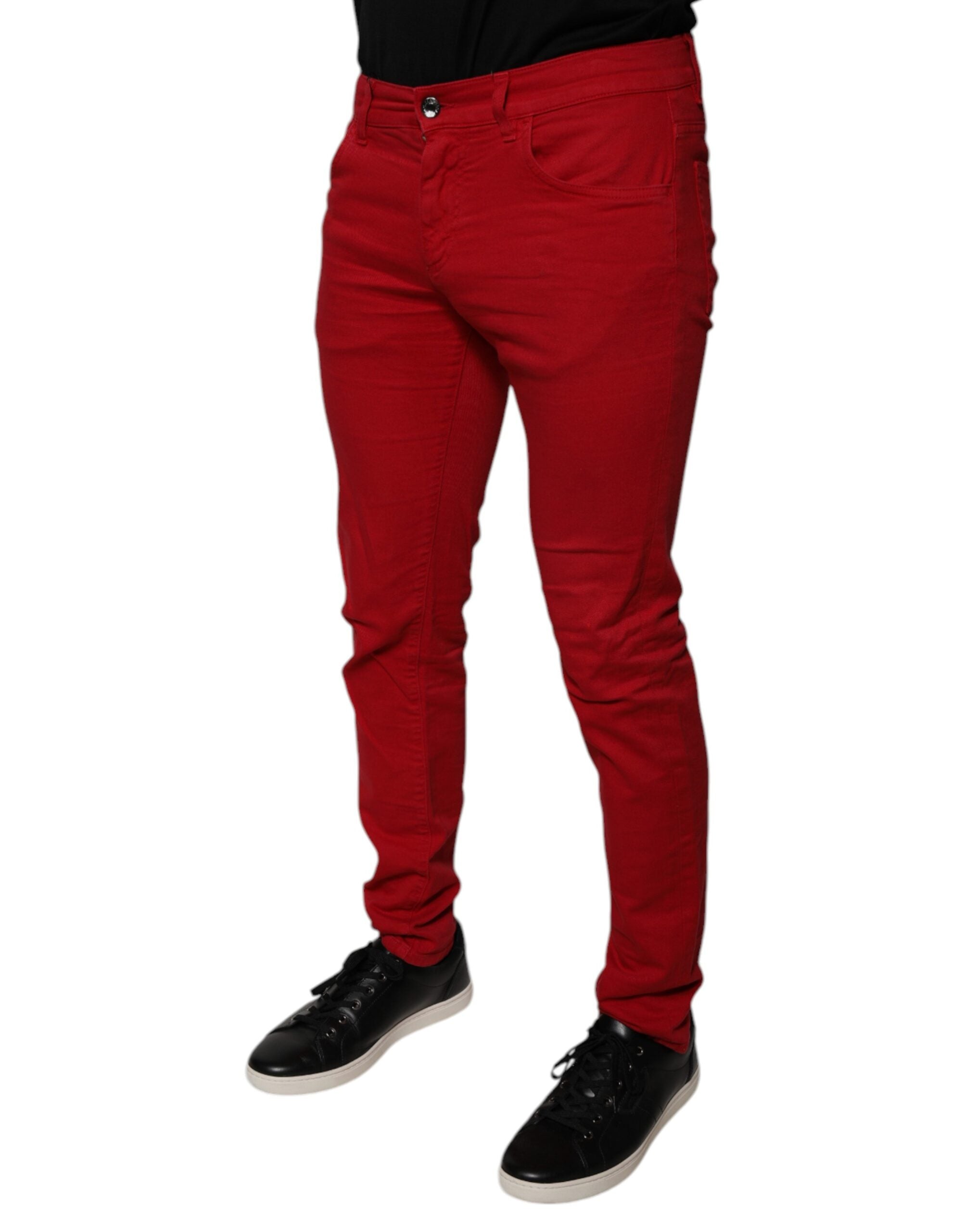 Dolce & Gabbana Red Crown Logo Cotton Skinny Denim Jeans -   -  Dolce & Gabbana.