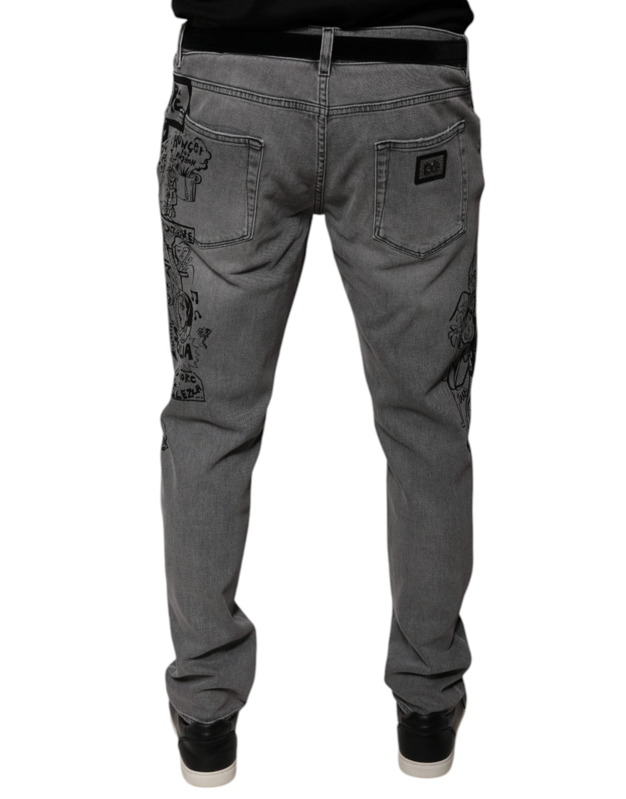 Dolce & Gabbana Gray Graphic Print Cotton Skinny Denim Jeans -   -  Dolce & Gabbana.