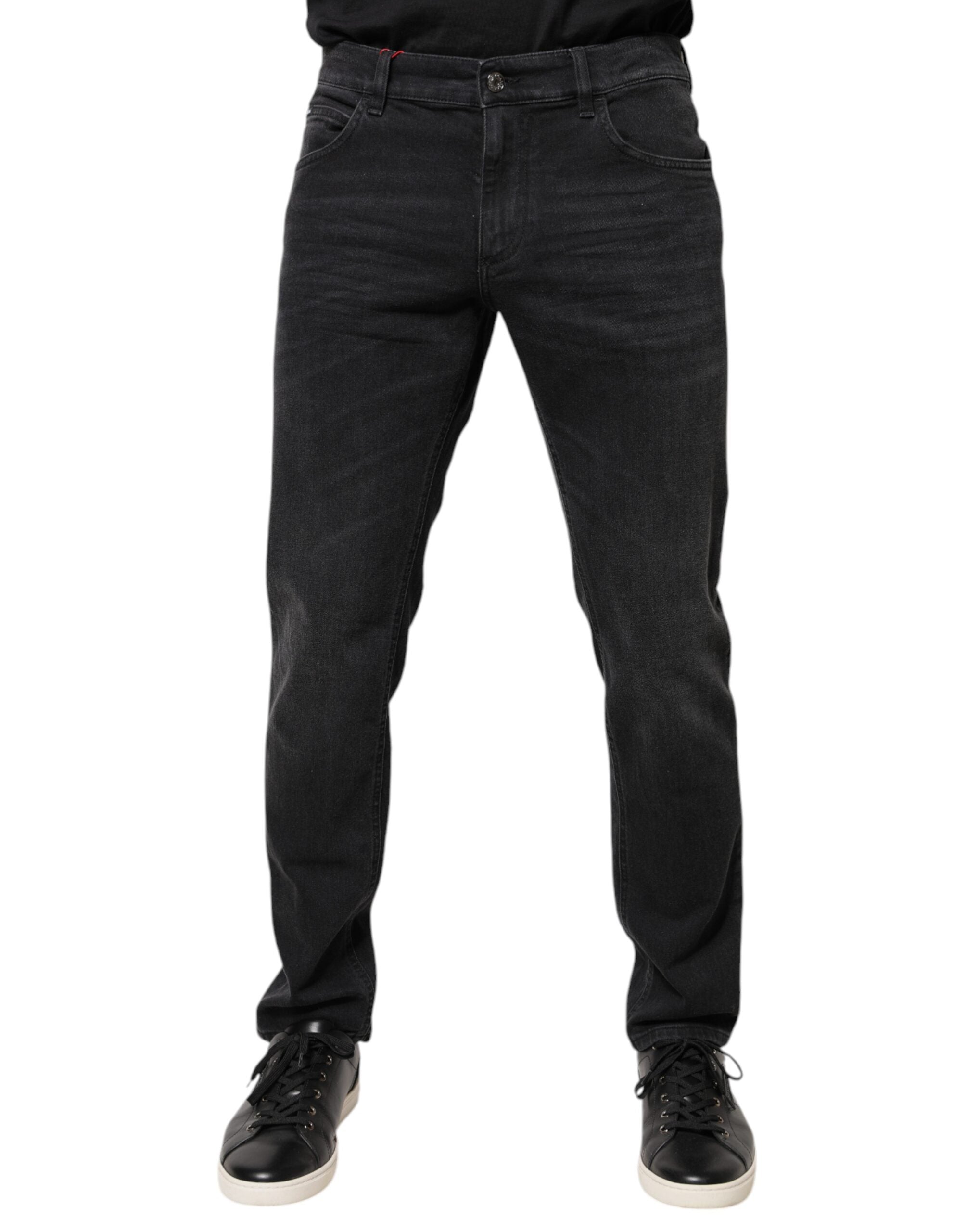 Dolce & Gabbana Black Cotton Logo Plaque Regular Denim Jeans -   -  Dolce & Gabbana.