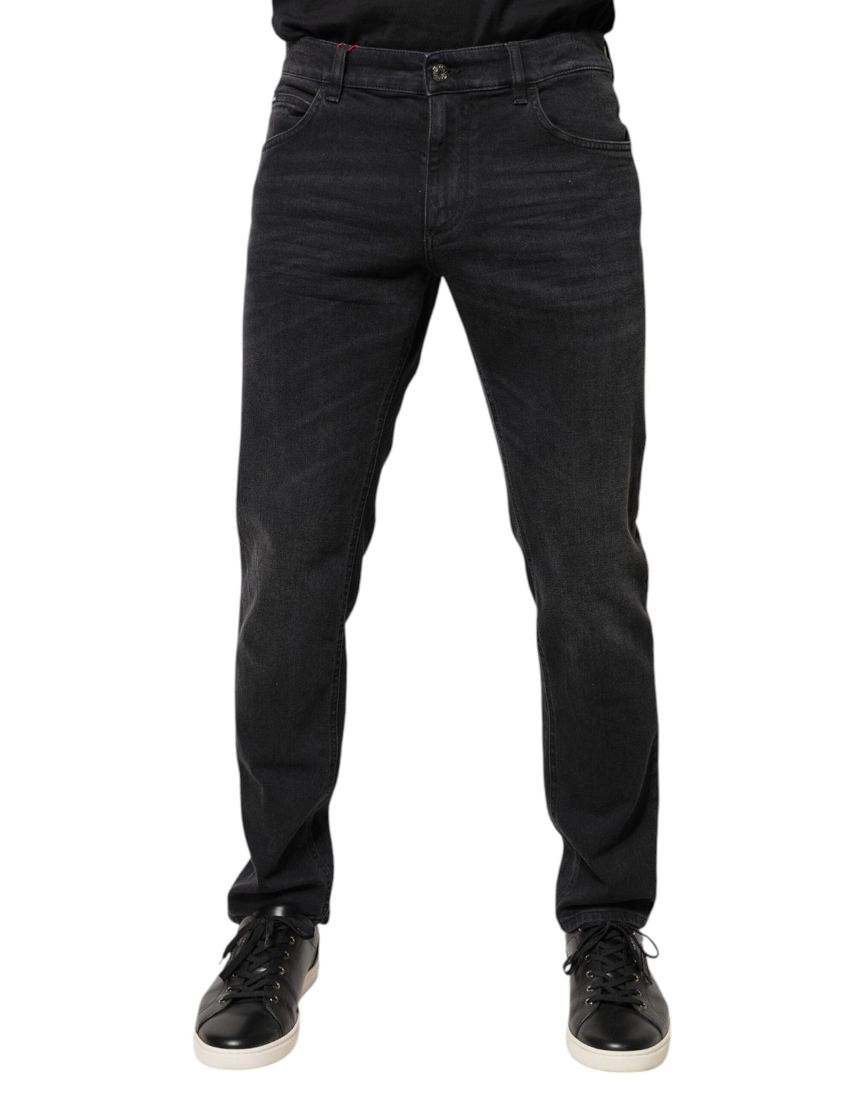 Dolce & Gabbana Black Cotton Logo Plaque Regular Denim Jeans -   -  Dolce & Gabbana.