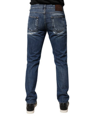 Dolce & Gabbana Blue Cotton Tattered Skinny Denim Jeans -   -  Dolce & Gabbana.