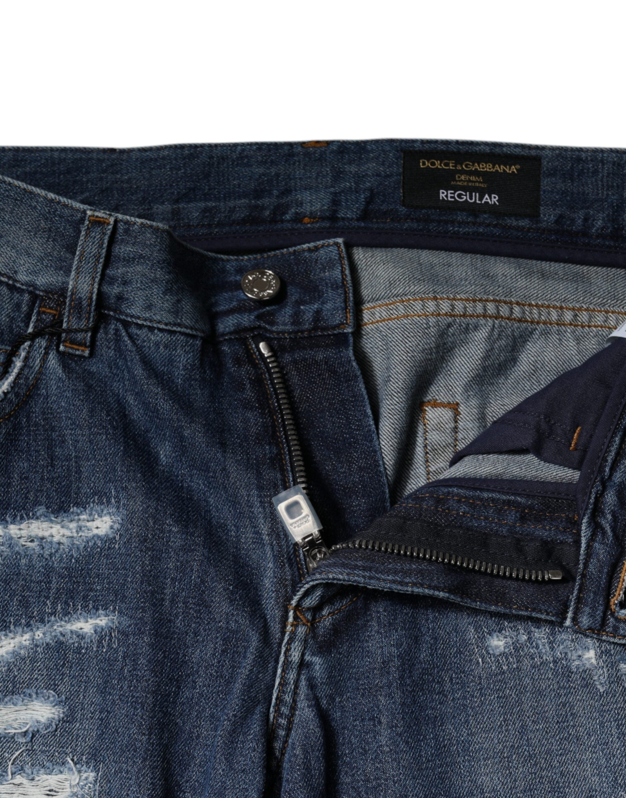 Dolce & Gabbana Blue Cotton Tattered Skinny Denim Jeans -   -  Dolce & Gabbana.