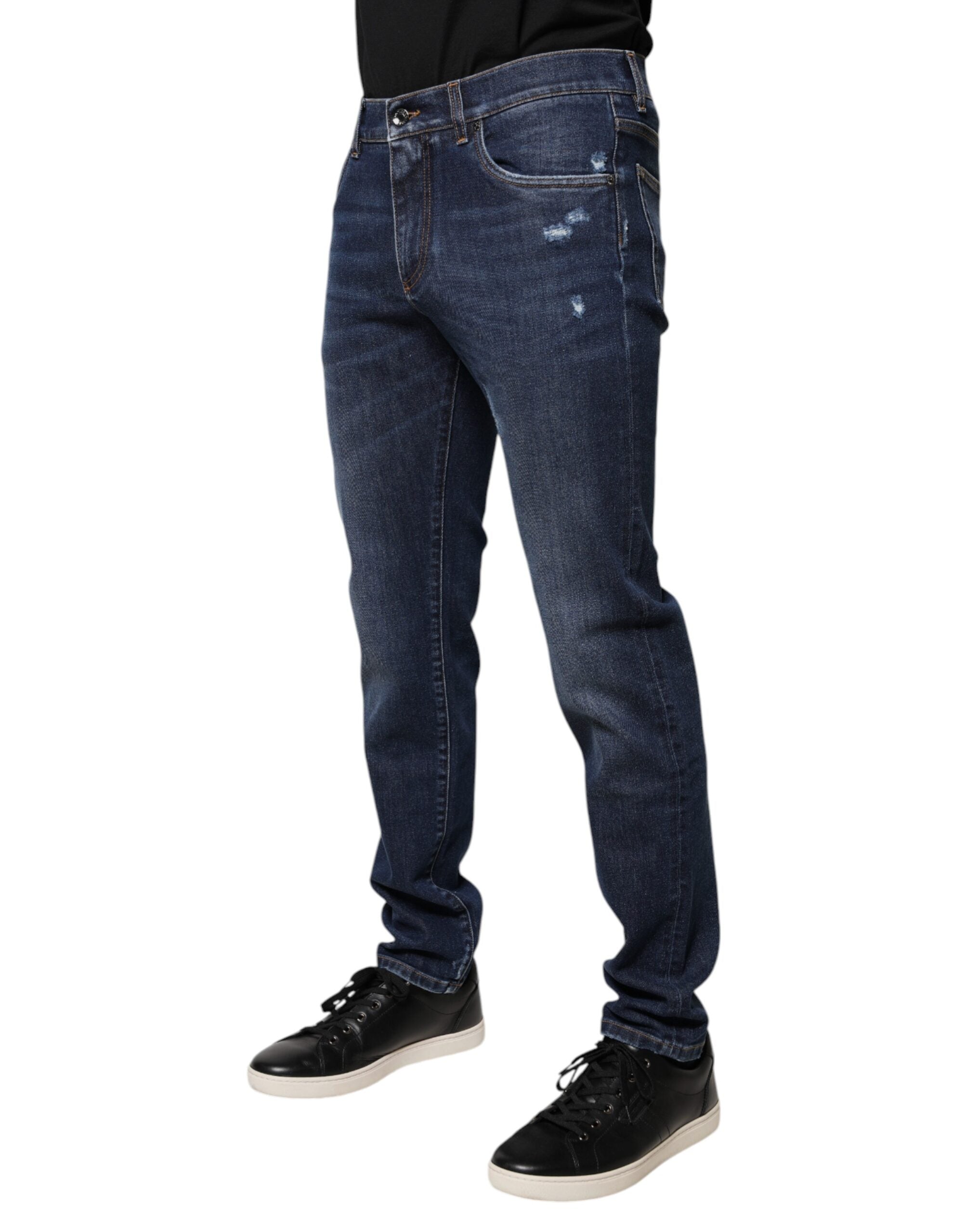 Dolce & Gabbana Blue Cotton Logo Print Slim Fit Denim Jeans -   -  Dolce & Gabbana.