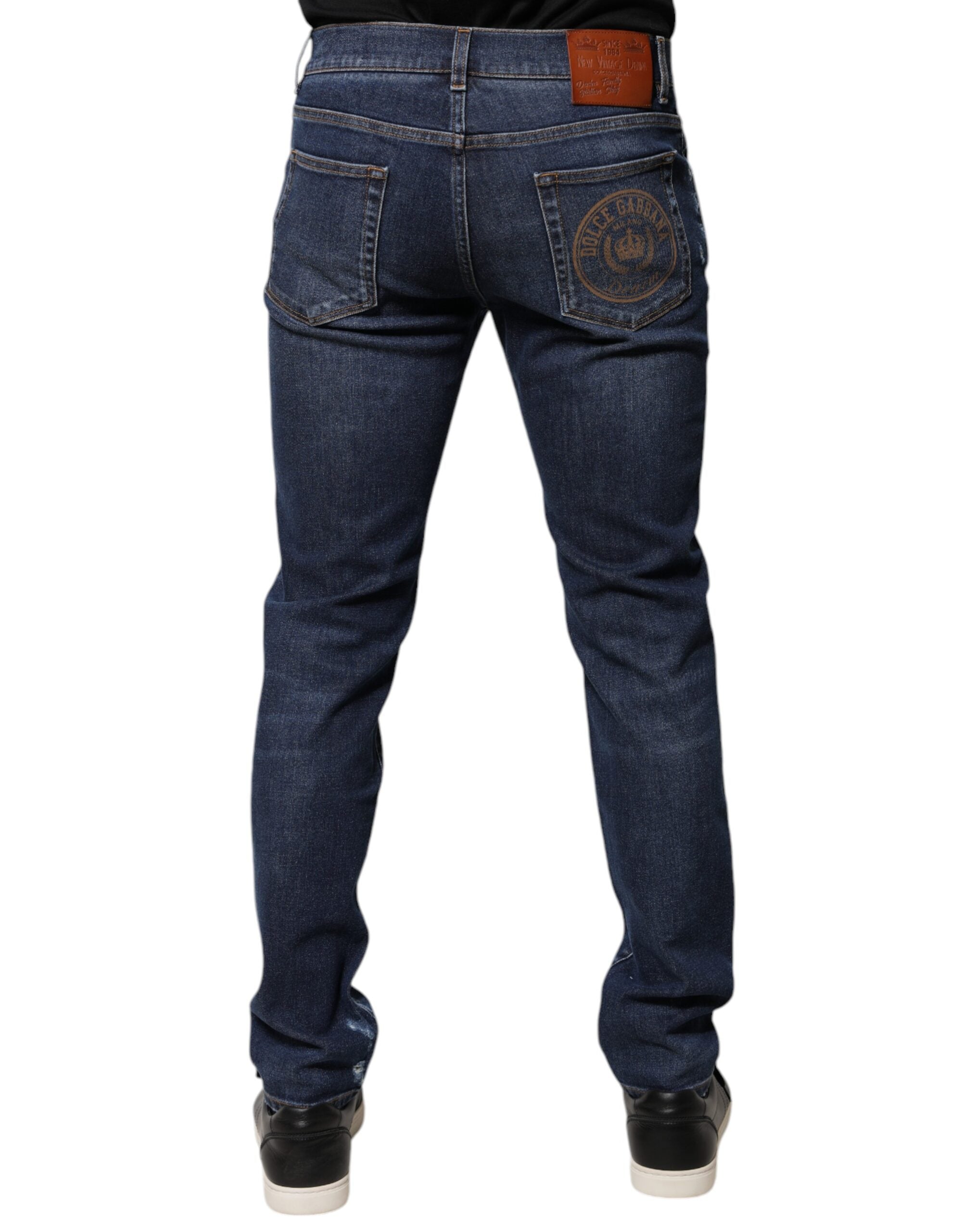 Dolce & Gabbana Blue Cotton Logo Print Slim Fit Denim Jeans -   -  Dolce & Gabbana.