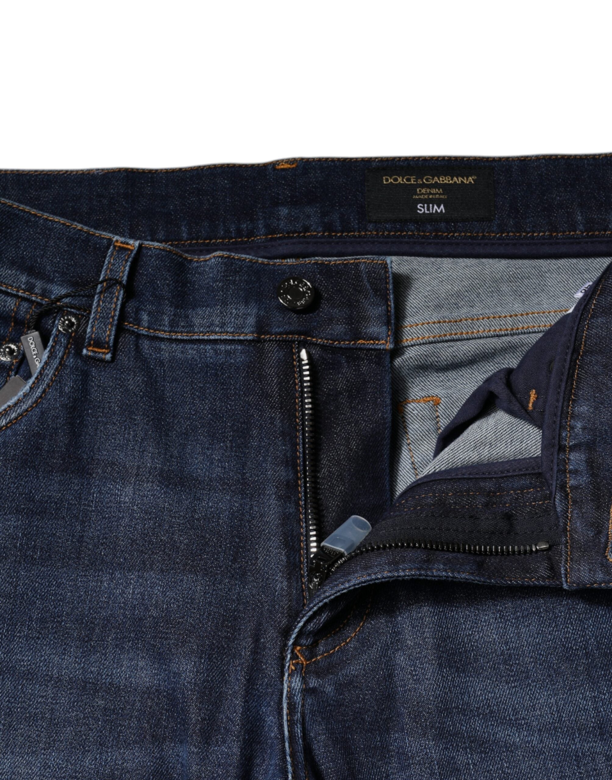 Dolce & Gabbana Blue Cotton Logo Print Slim Fit Denim Jeans -   -  Dolce & Gabbana.