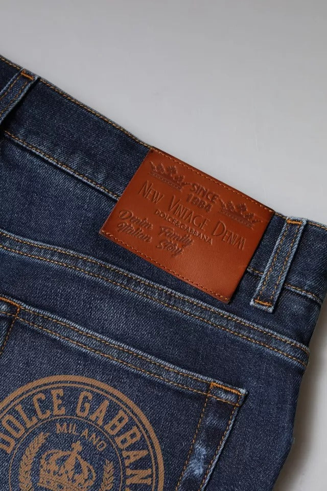 Dolce & Gabbana Blue Cotton Logo Print Slim Fit Denim Jeans -   -  Dolce & Gabbana.