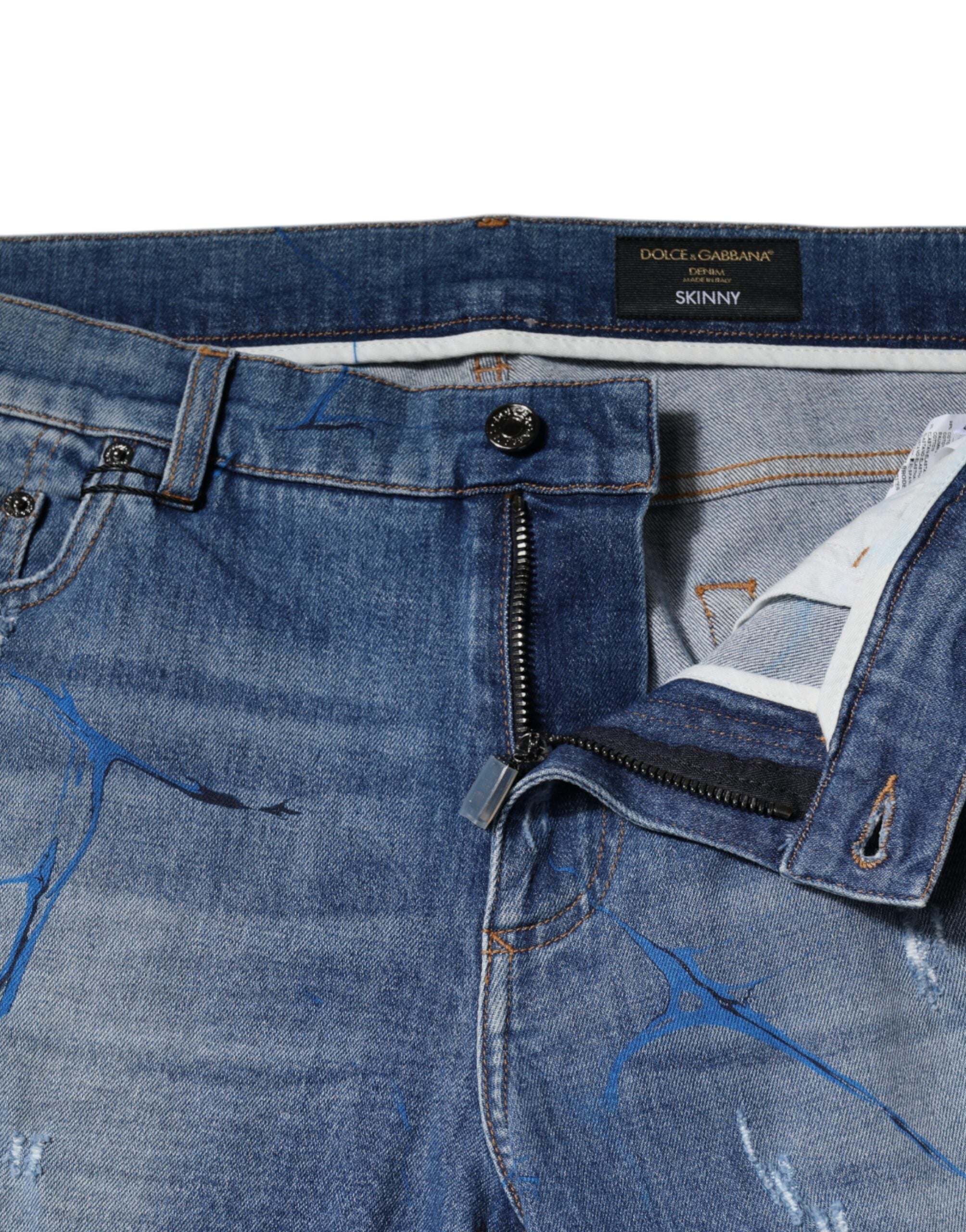 Dolce & Gabbana Blue Cotton Stretch Tattered Skinny Denim Jeans -   -  Dolce & Gabbana.