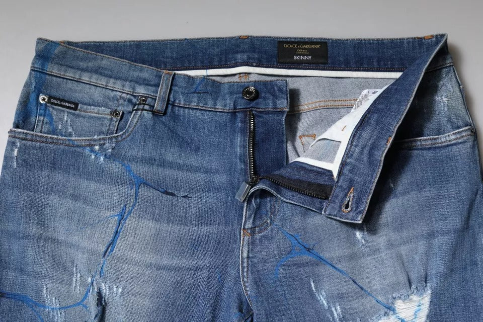 Dolce & Gabbana Blue Cotton Stretch Tattered Skinny Denim Jeans -   -  Dolce & Gabbana.