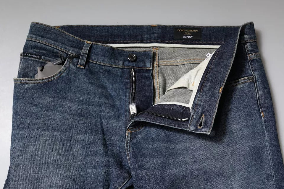 Dolce & Gabbana Blue Logo Plaque Cotton Skinny Denim Jeans -   -  Dolce & Gabbana.