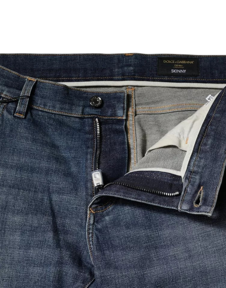 Dolce & Gabbana Blue Logo Plaque Cotton Skinny Denim Jeans -   -  Dolce & Gabbana.