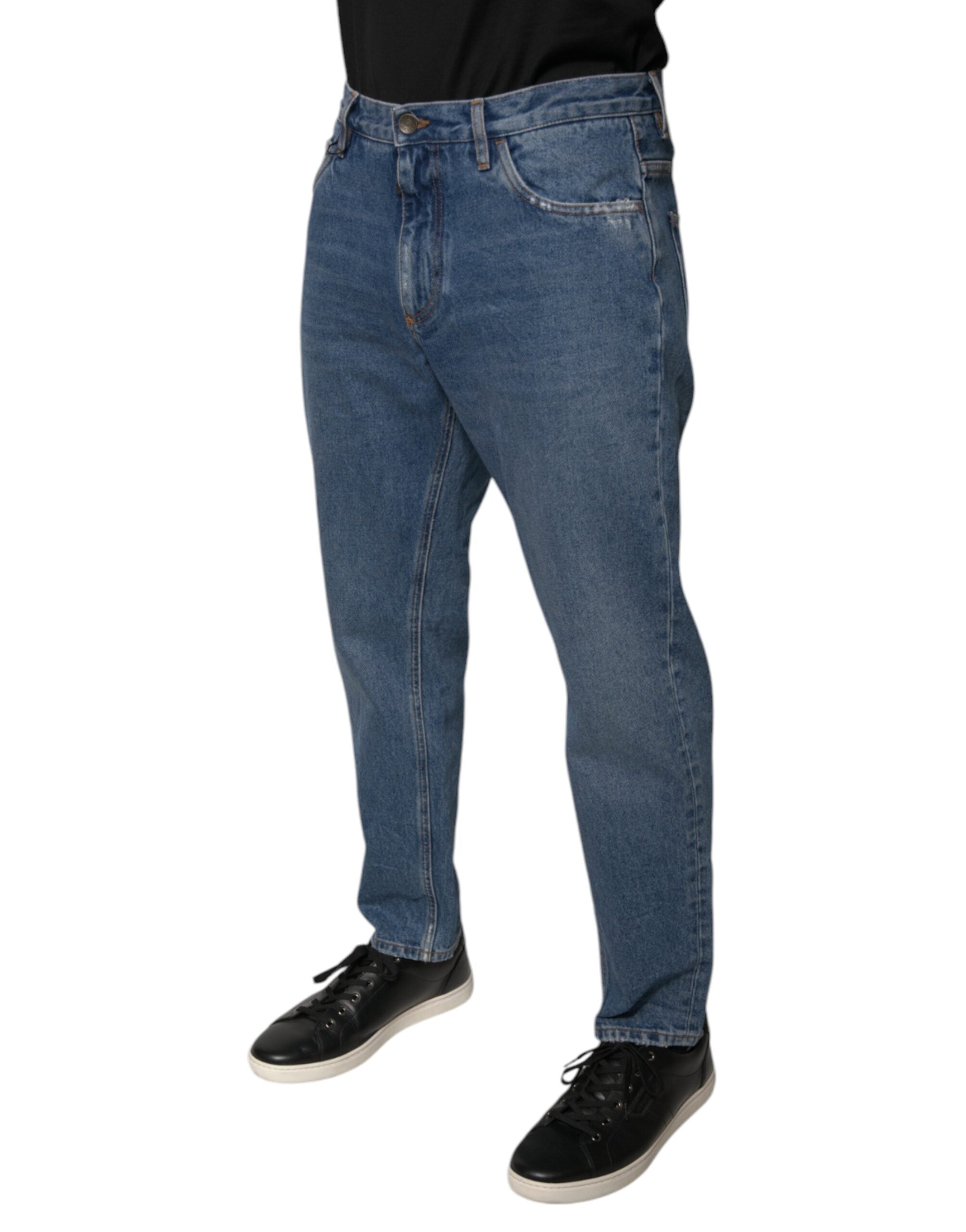 Dolce & Gabbana Blue Cotton Logo Men Loose Denim Jeans -   -  Dolce & Gabbana.