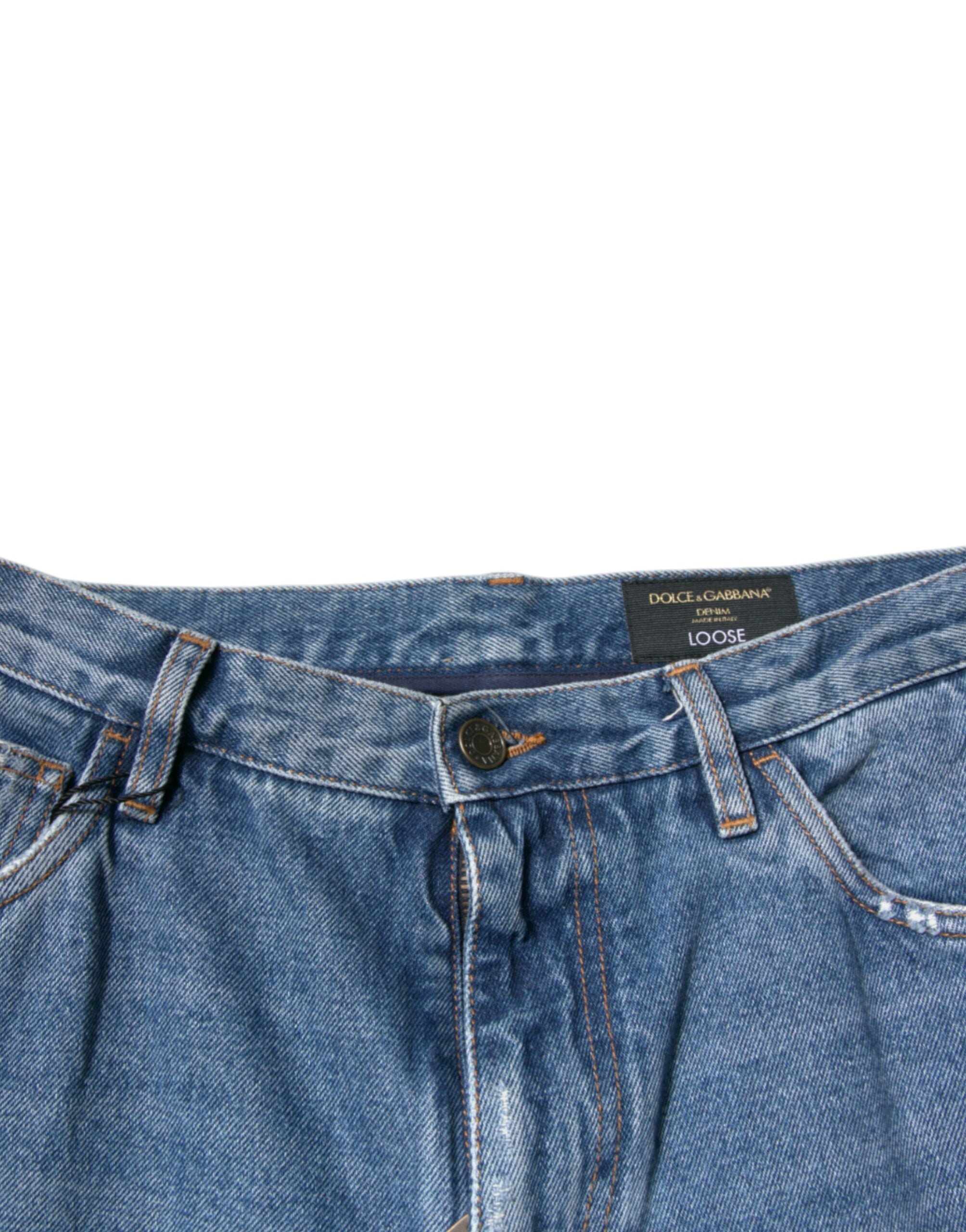 Dolce & Gabbana Blue Cotton Logo Men Loose Denim Jeans -   -  Dolce & Gabbana.