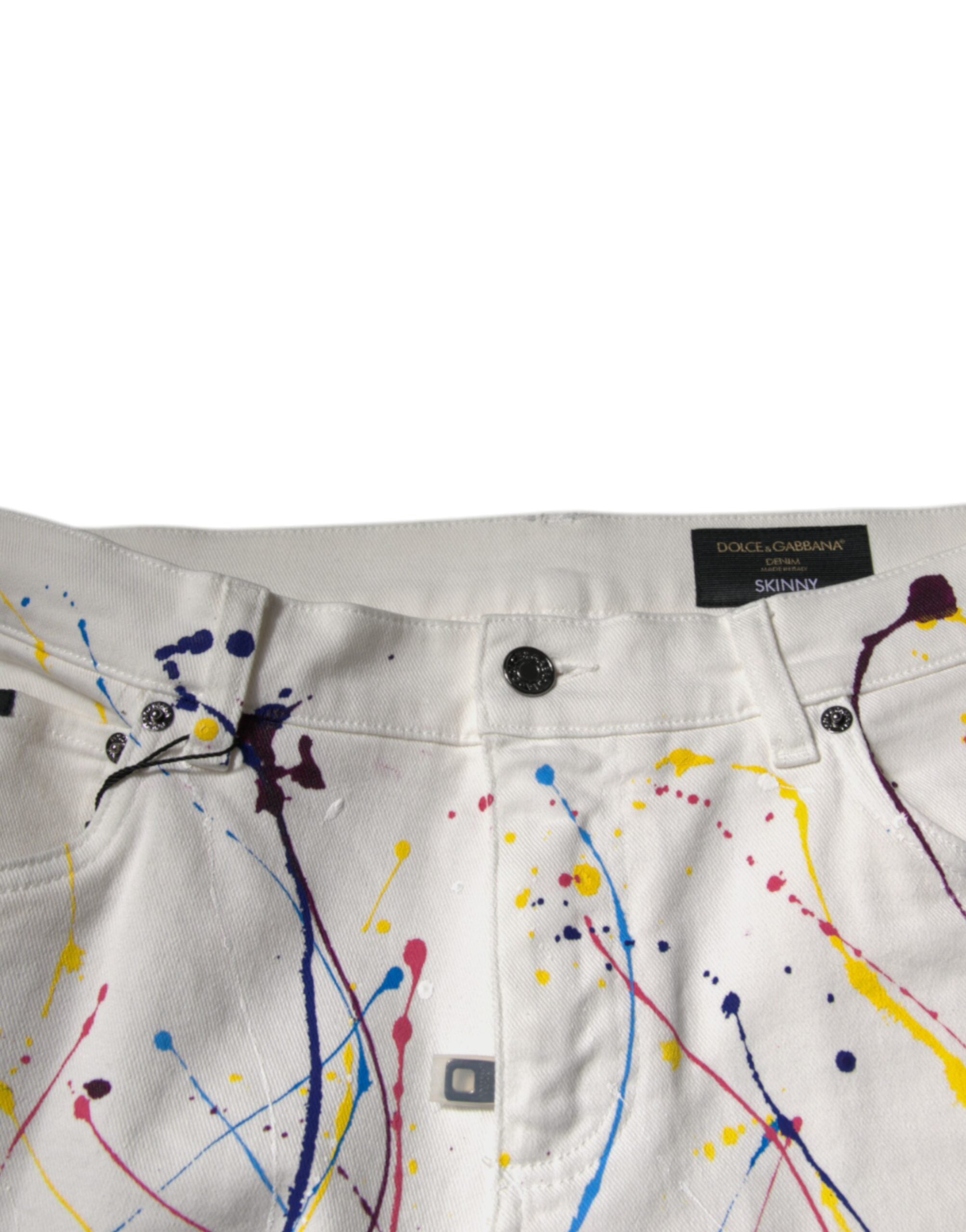 Dolce & Gabbana White Color Splash Print Skinny Denim Jeans -   -  Dolce & Gabbana.