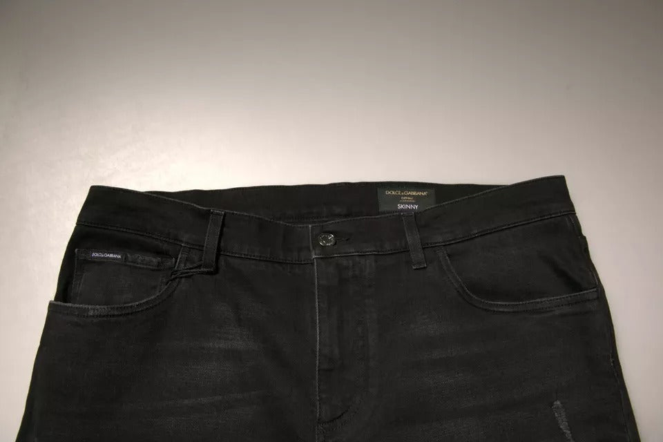 Dolce & Gabbana Black Ripped Logo Cotton Skinny Denim Jeans -   -  Dolce & Gabbana.