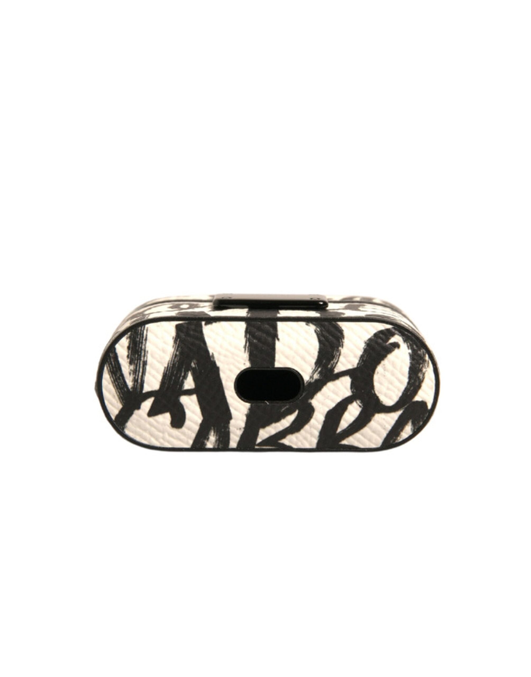 Dolce & Gabbana Black White Leather Scribble Embossed Logo Airpods Case -   -  Dolce & Gabbana.