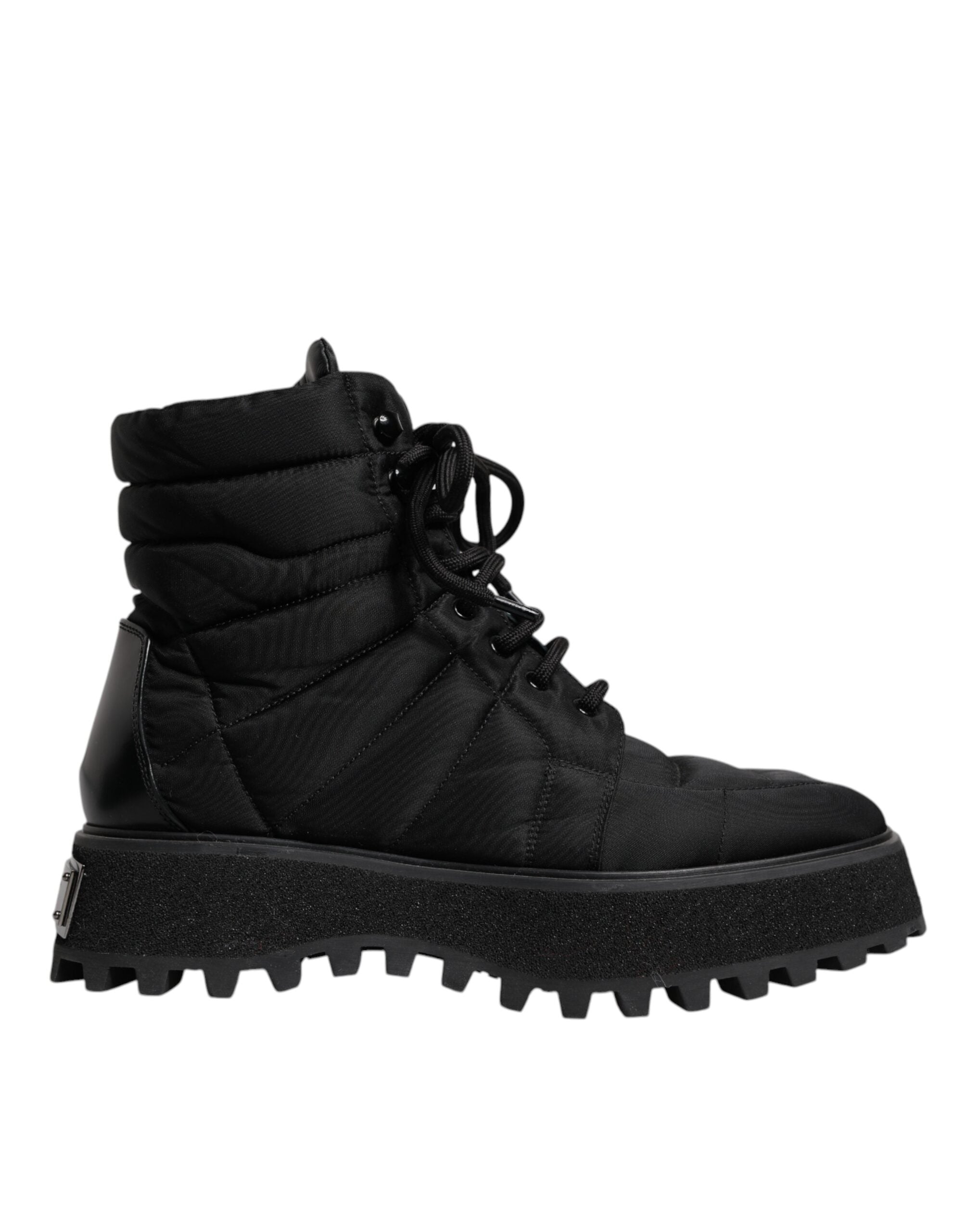 Dolce & Gabbana Black Padded Mid Calf Lace Up Boots Shoes -   -  Dolce & Gabbana.