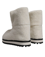 Dolce & Gabbana White Plush Logo Padded Mid Calf Boots Shoes -   -  Dolce & Gabbana.