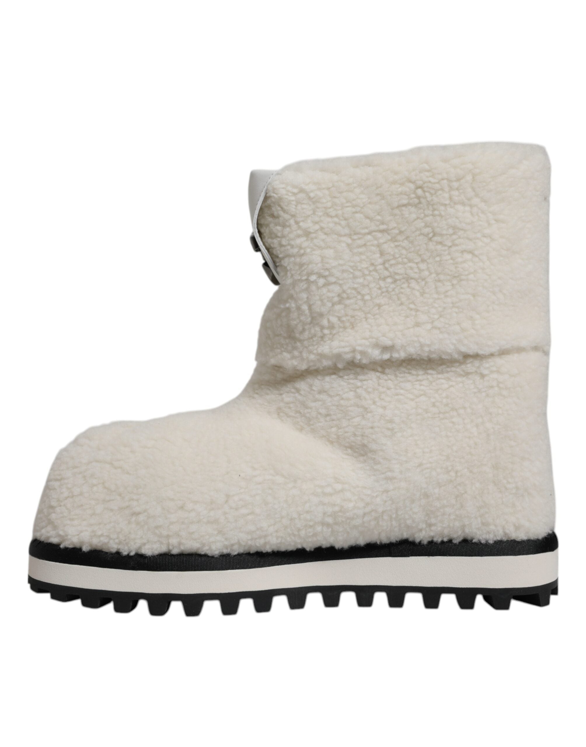 Dolce & Gabbana White Plush Logo Padded Mid Calf Boots Shoes -   -  Dolce & Gabbana.