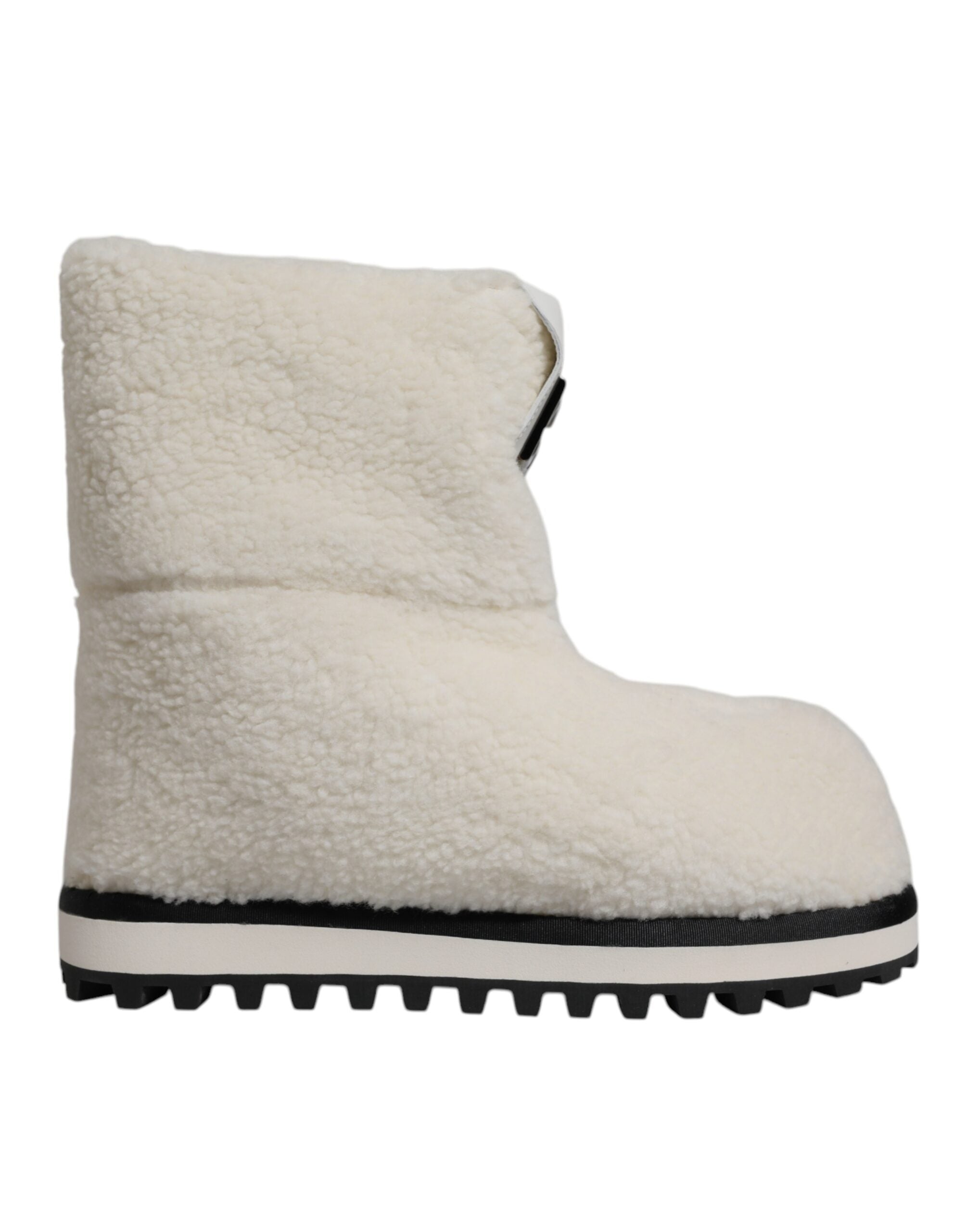 Dolce & Gabbana White Plush Logo Padded Mid Calf Boots Shoes -   -  Dolce & Gabbana.