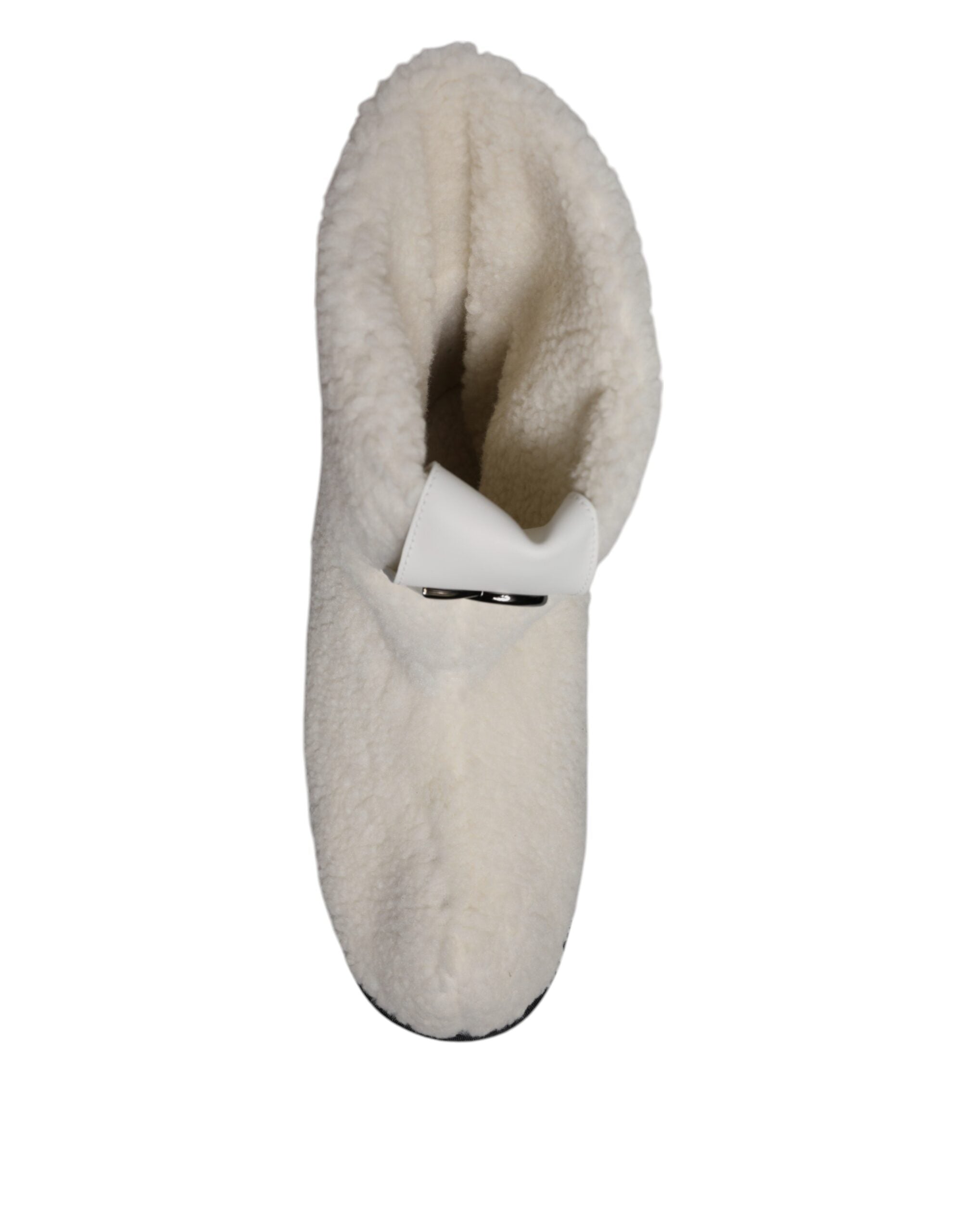Dolce & Gabbana White Plush Logo Padded Mid Calf Boots Shoes -   -  Dolce & Gabbana.