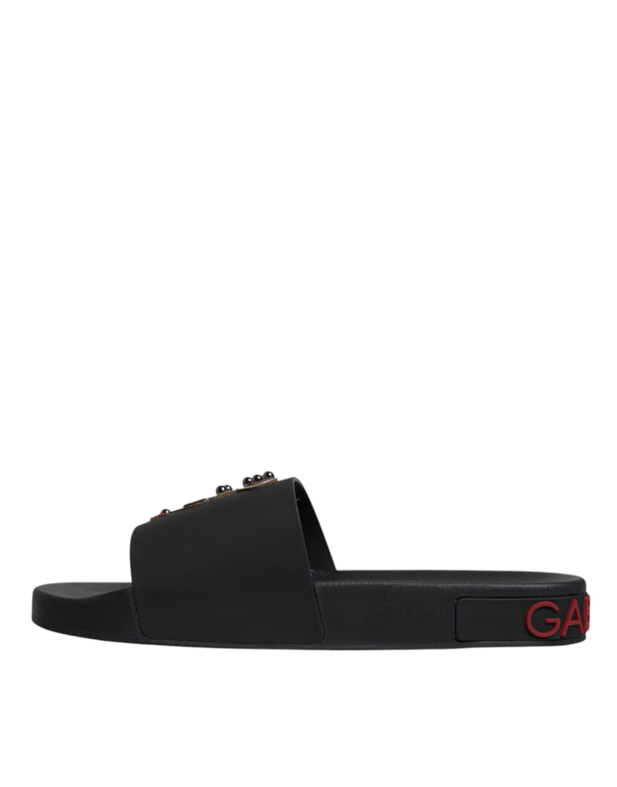 Dolce & Gabbana Black Leather Slides Sandals Beachwear Shoes -   -  Dolce & Gabbana.