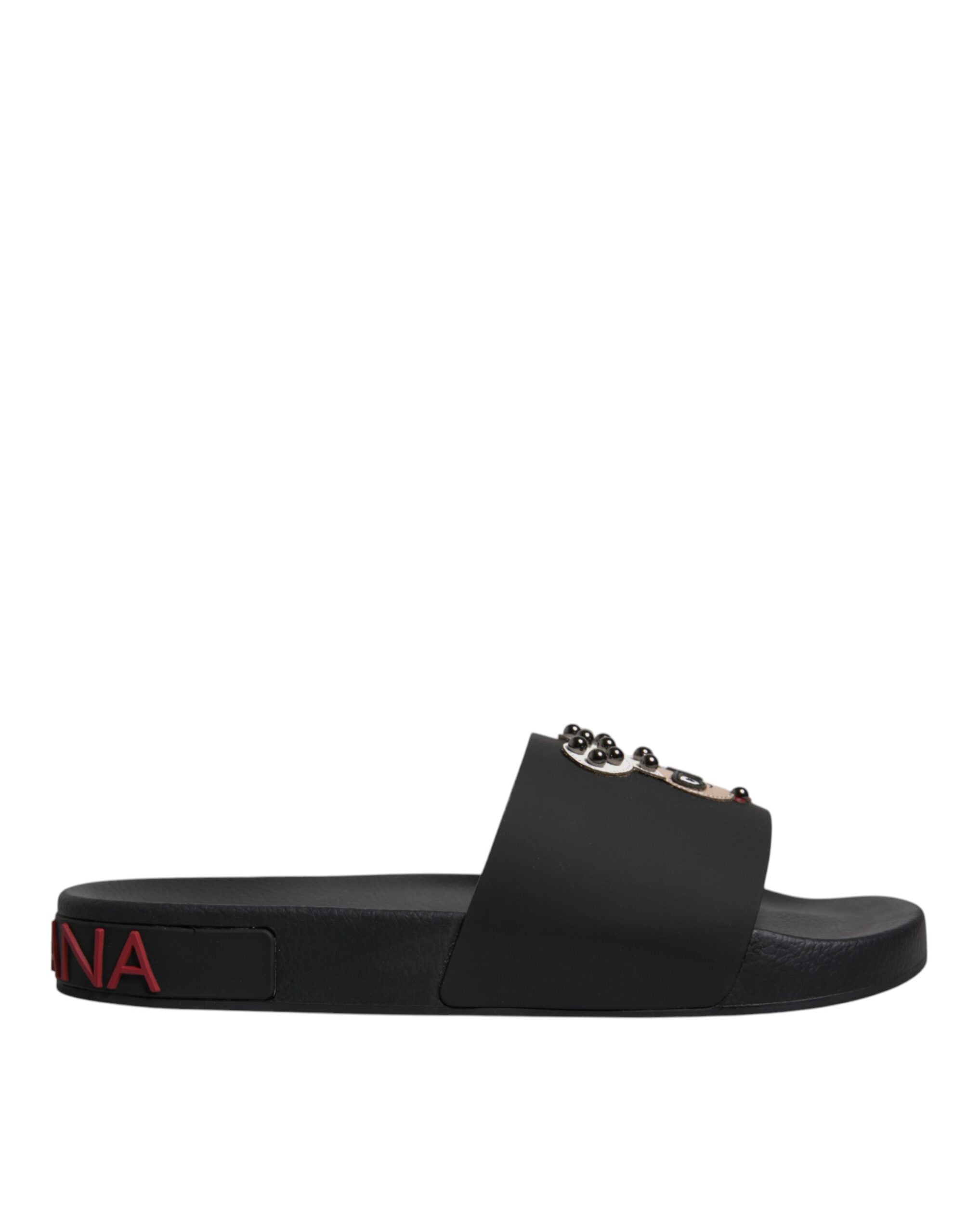 Dolce & Gabbana Black Leather Slides Sandals Beachwear Shoes -   -  Dolce & Gabbana.