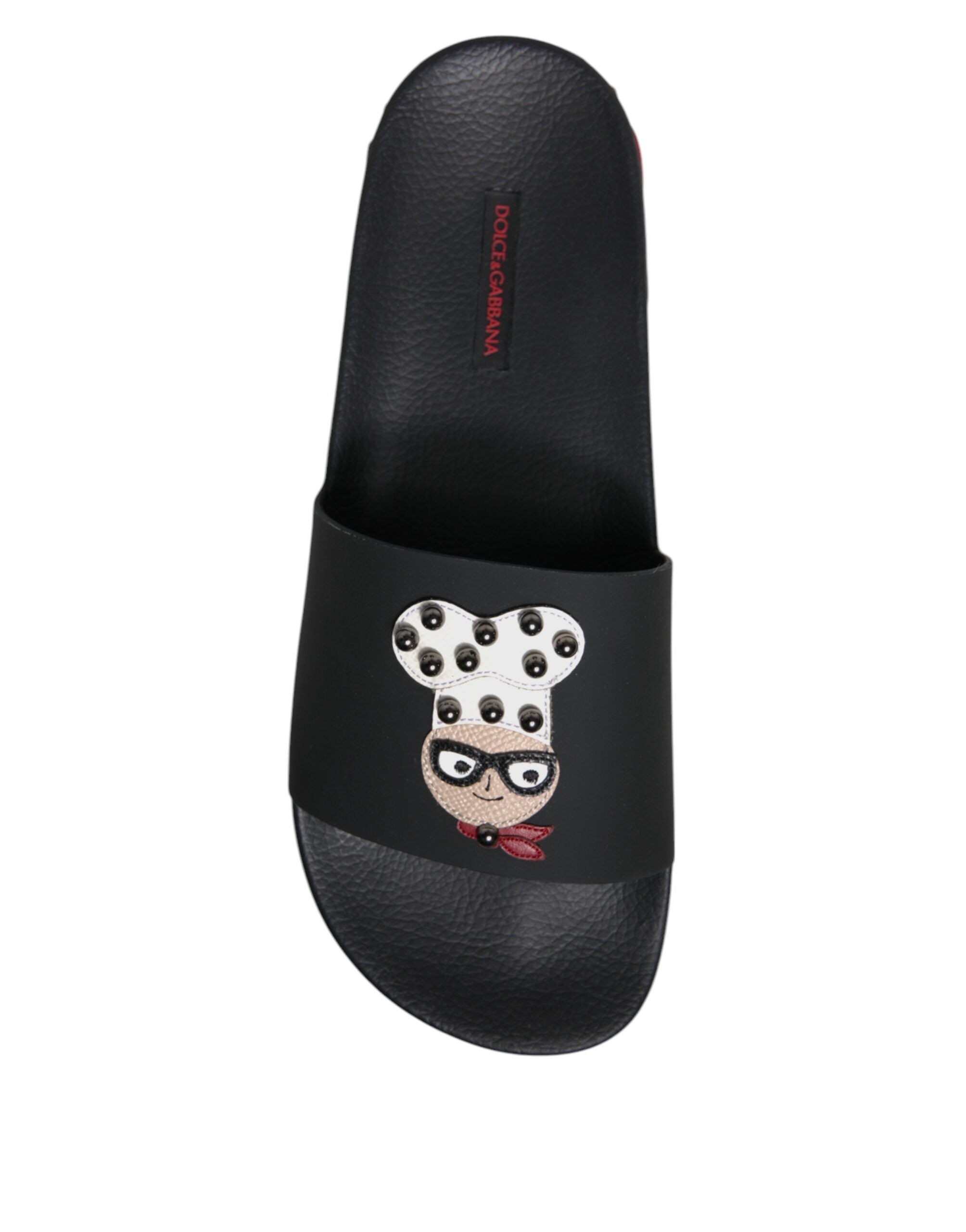 Dolce & Gabbana Black Leather Slides Sandals Beachwear Shoes -   -  Dolce & Gabbana.