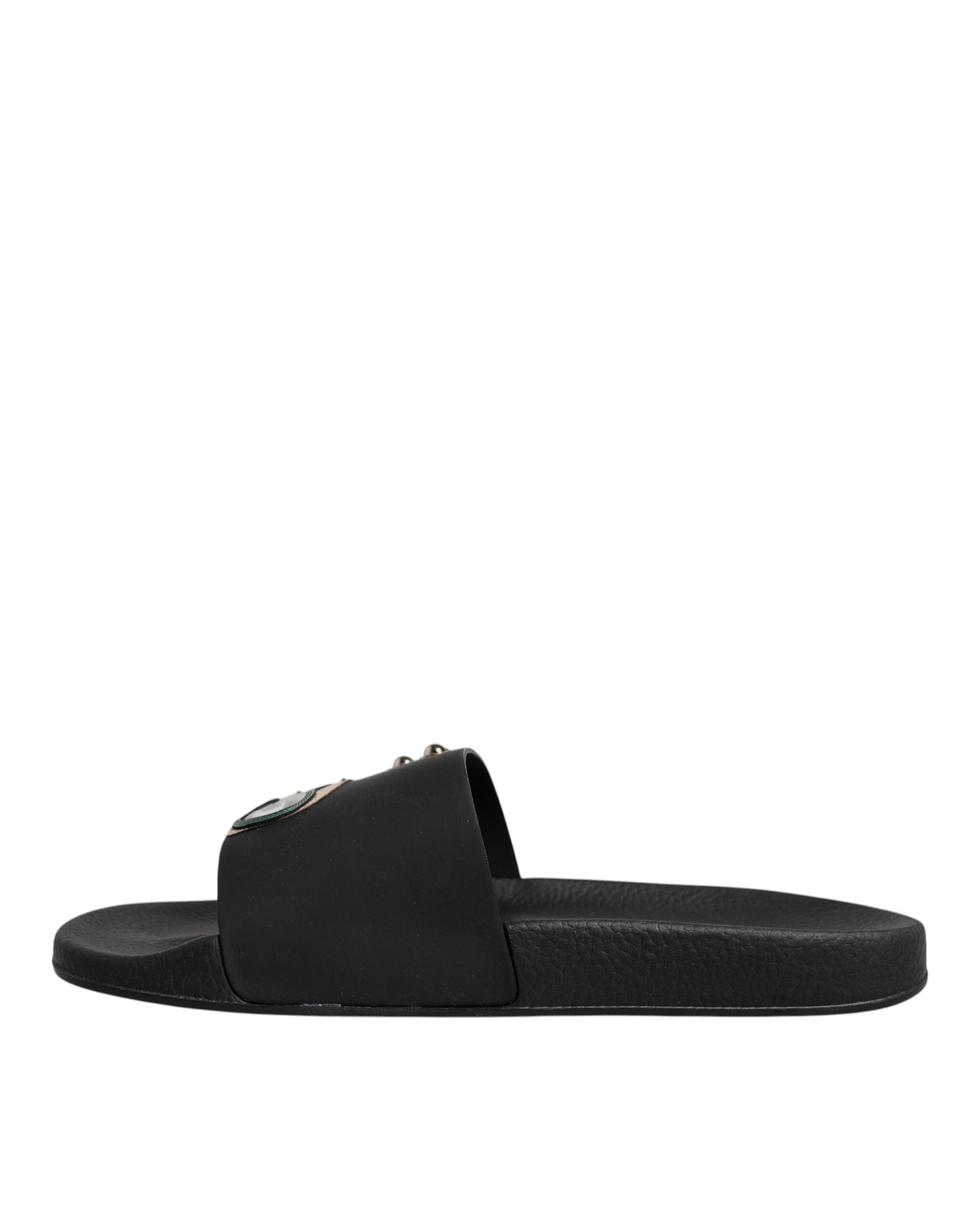 Dolce & Gabbana Black Divers Leather Flats Slides Sandals Beachwear Shoes -   -  Dolce & Gabbana.
