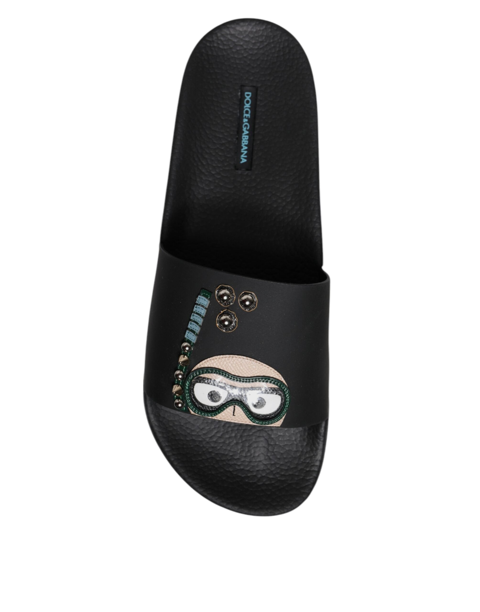 Dolce & Gabbana Black Divers Leather Flats Slides Sandals Beachwear Shoes -   -  Dolce & Gabbana.