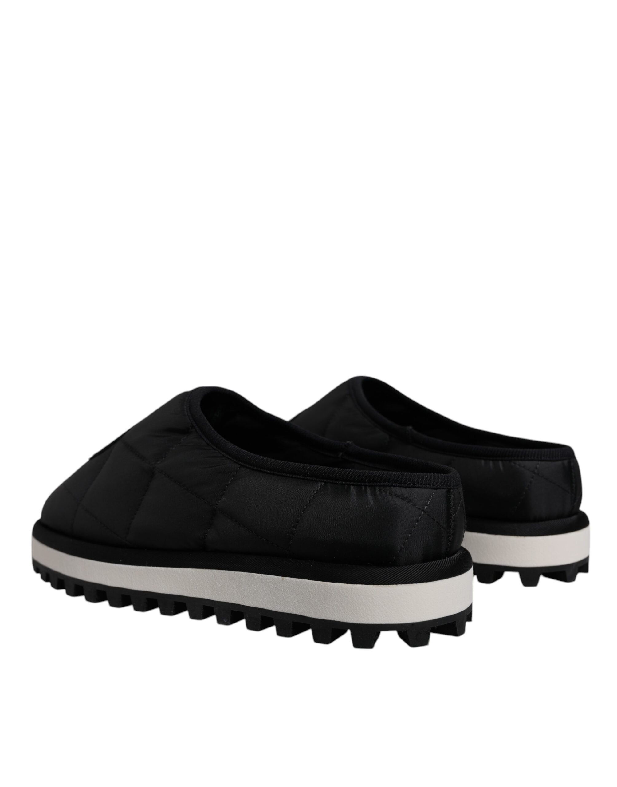 Dolce & Gabbana Black Nylon Quilted Logo Patch Sandals Slides Shoes -   -  Dolce & Gabbana.