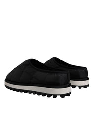Dolce & Gabbana Black Nylon Quilted Logo Patch Sandals Slides Shoes -   -  Dolce & Gabbana.