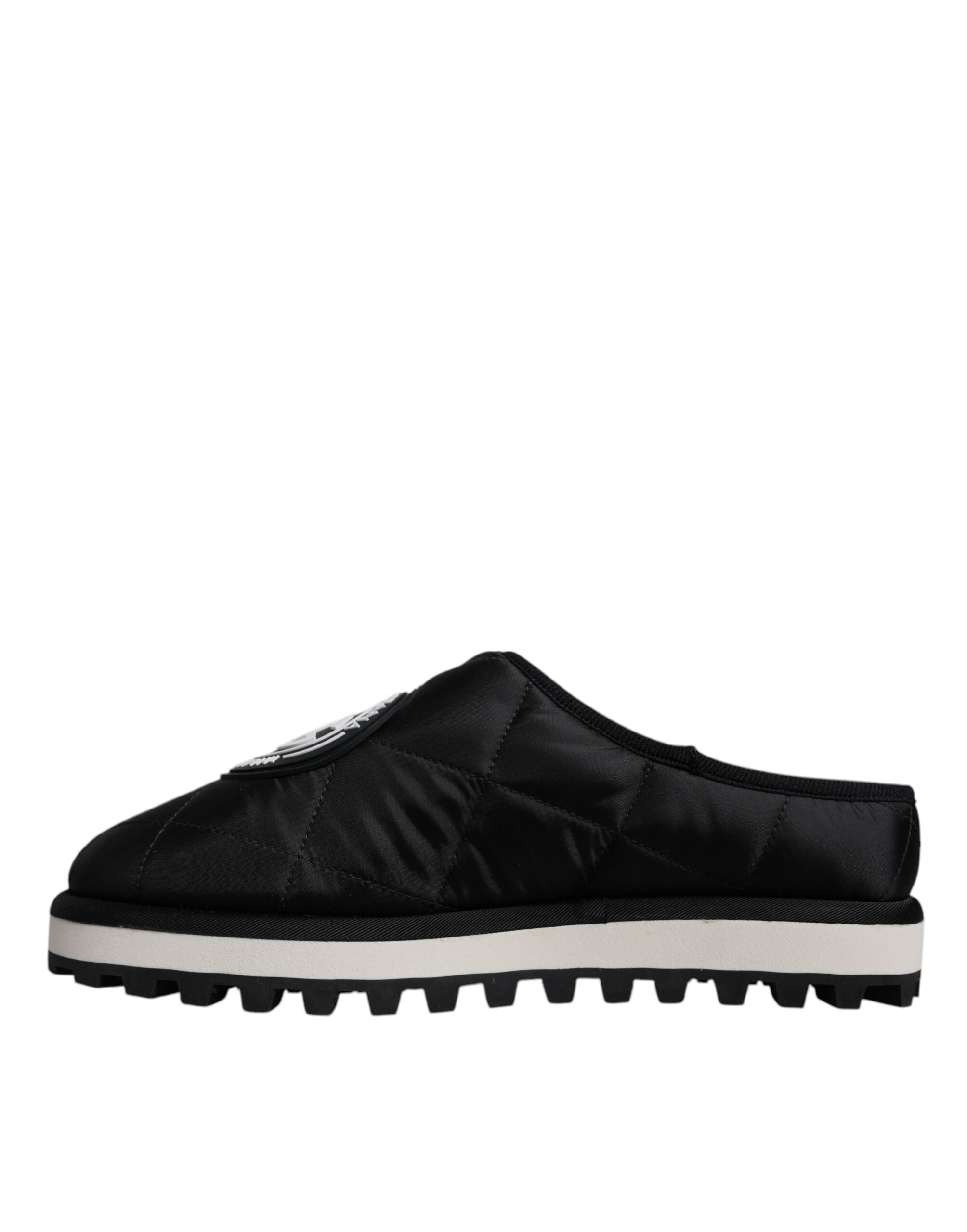 Dolce & Gabbana Black Nylon Quilted Logo Patch Sandals Slides Shoes -   -  Dolce & Gabbana.