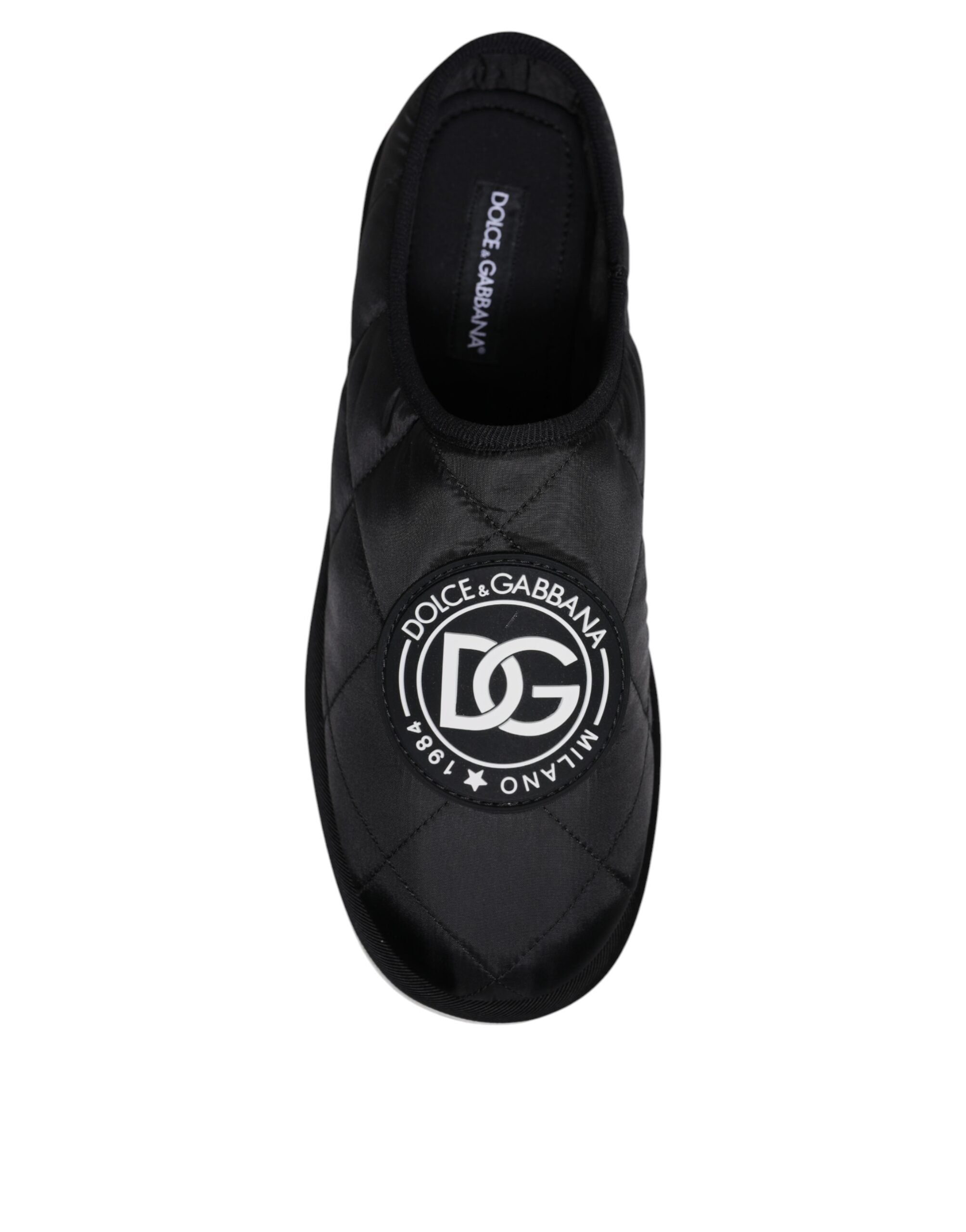 Dolce & Gabbana Black Nylon Quilted Logo Patch Sandals Slides Shoes -   -  Dolce & Gabbana.