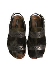 Dolce & Gabbana Green Gazelle Hair Leather Flats Sandals Shoes -   -  Dolce & Gabbana.