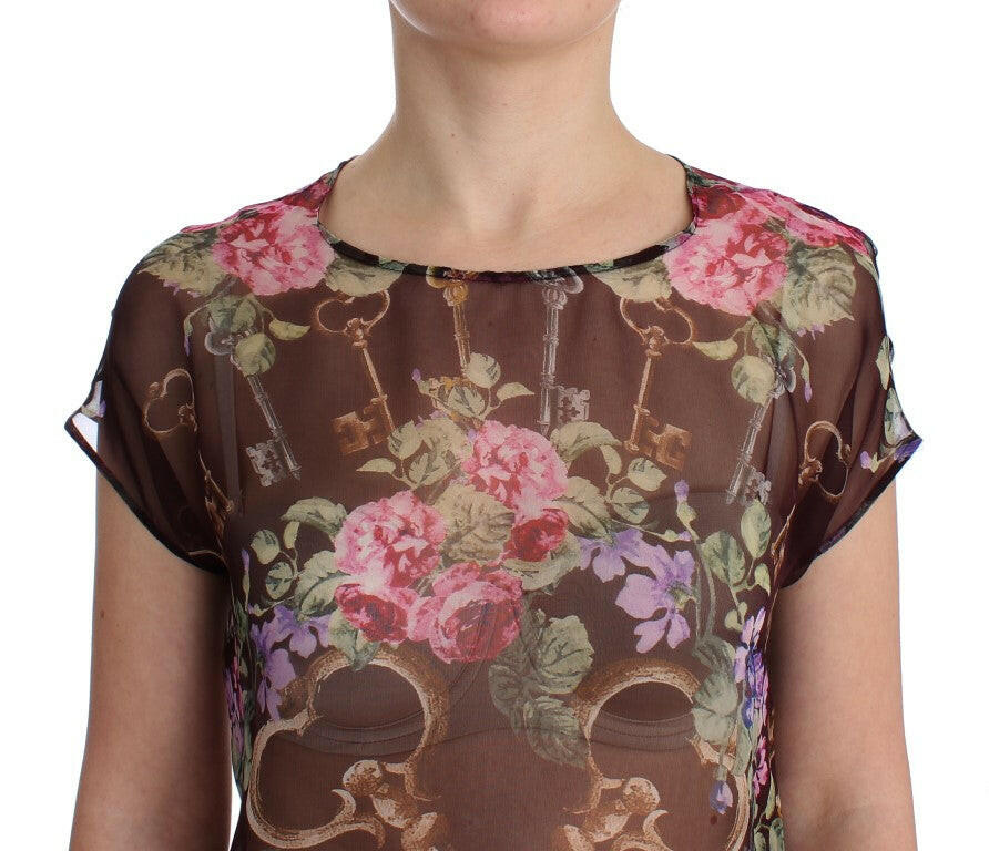 Dolce & Gabbana Black Key Floral Print Silk Blouse T-shirt -   -  Dolce & Gabbana.