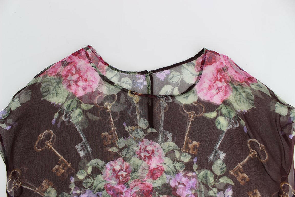 Dolce & Gabbana Black Key Floral Print Silk Blouse T-shirt -   -  Dolce & Gabbana.