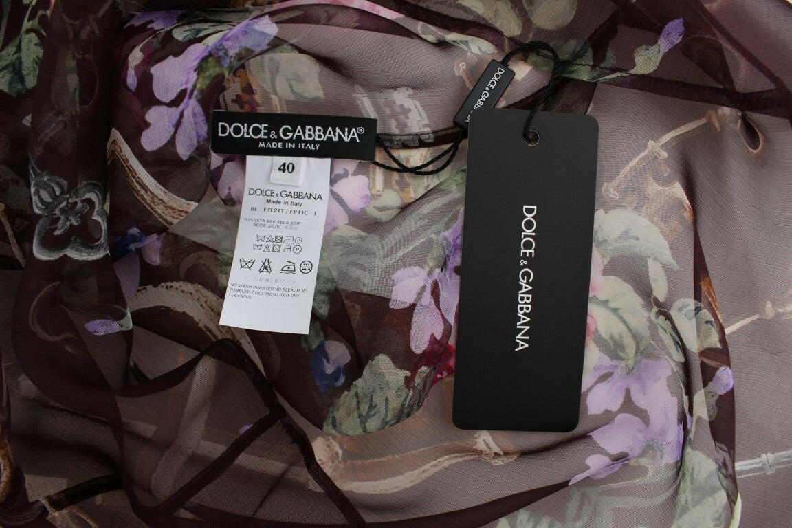 Dolce & Gabbana Black Key Floral Print Silk Blouse T-shirt -   -  Dolce & Gabbana.