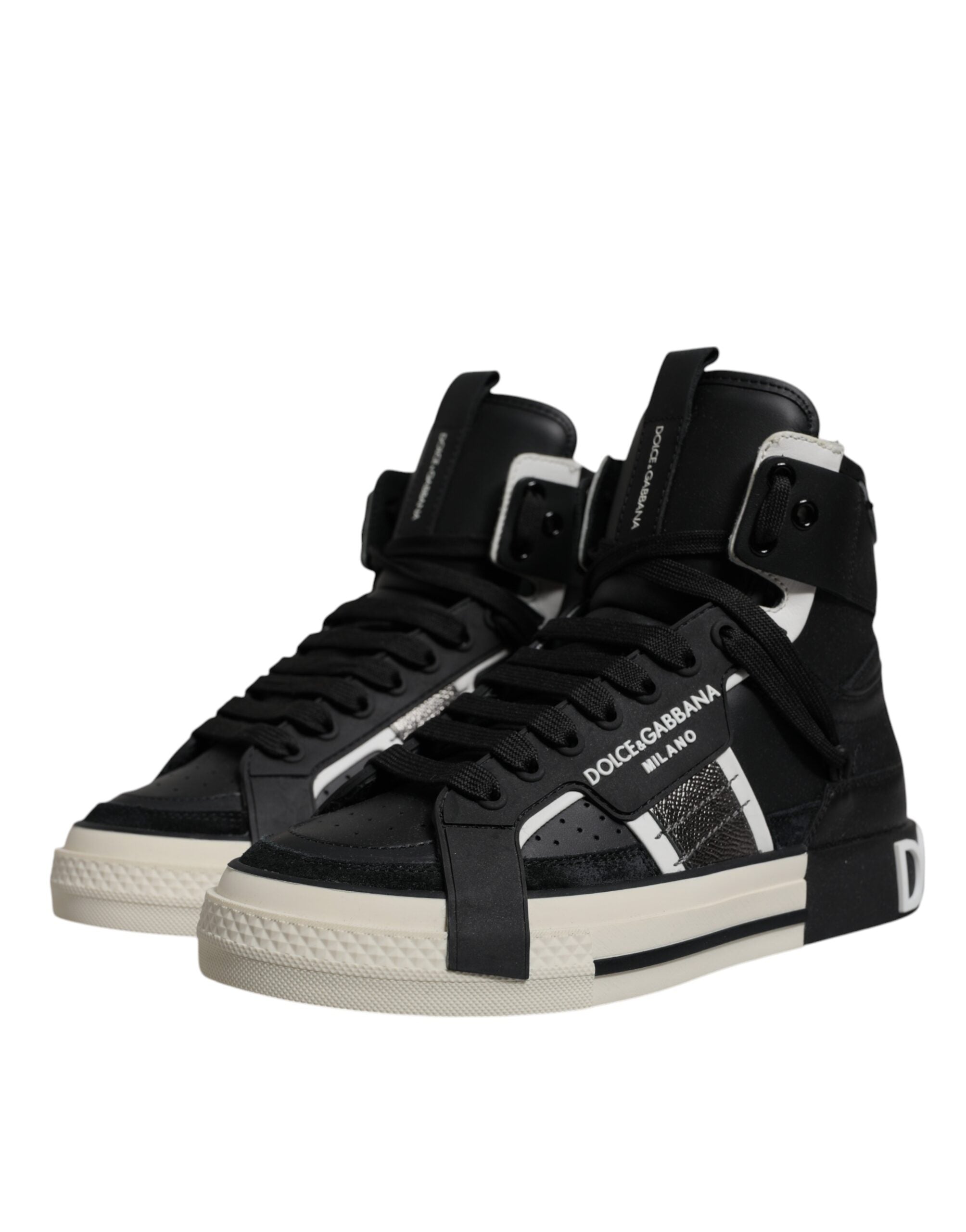 Dolce & Gabbana Black Silver Leather High Top Sneaker Shoes -   -  Dolce & Gabbana.