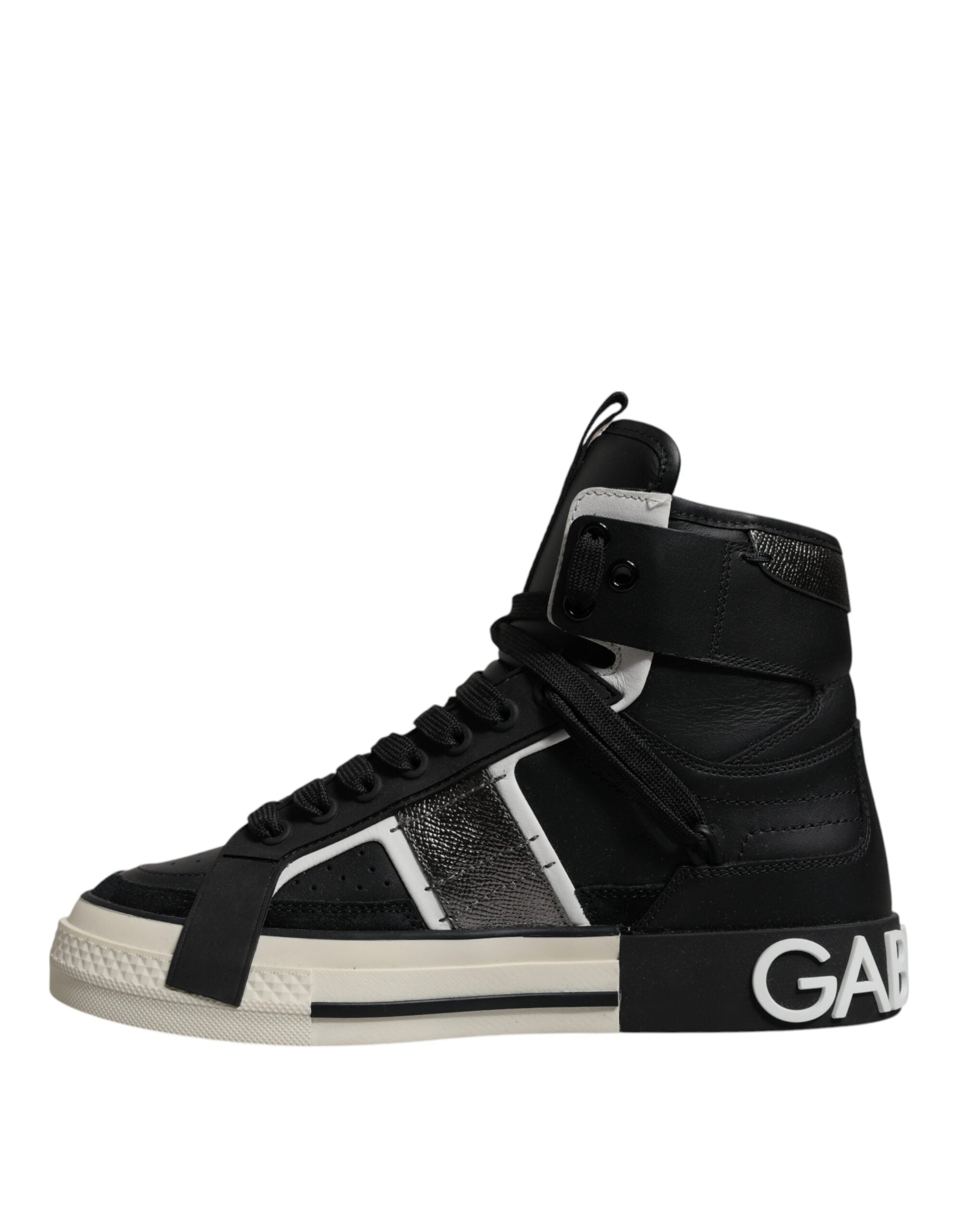 Dolce & Gabbana Black Silver Leather High Top Sneaker Shoes -   -  Dolce & Gabbana.