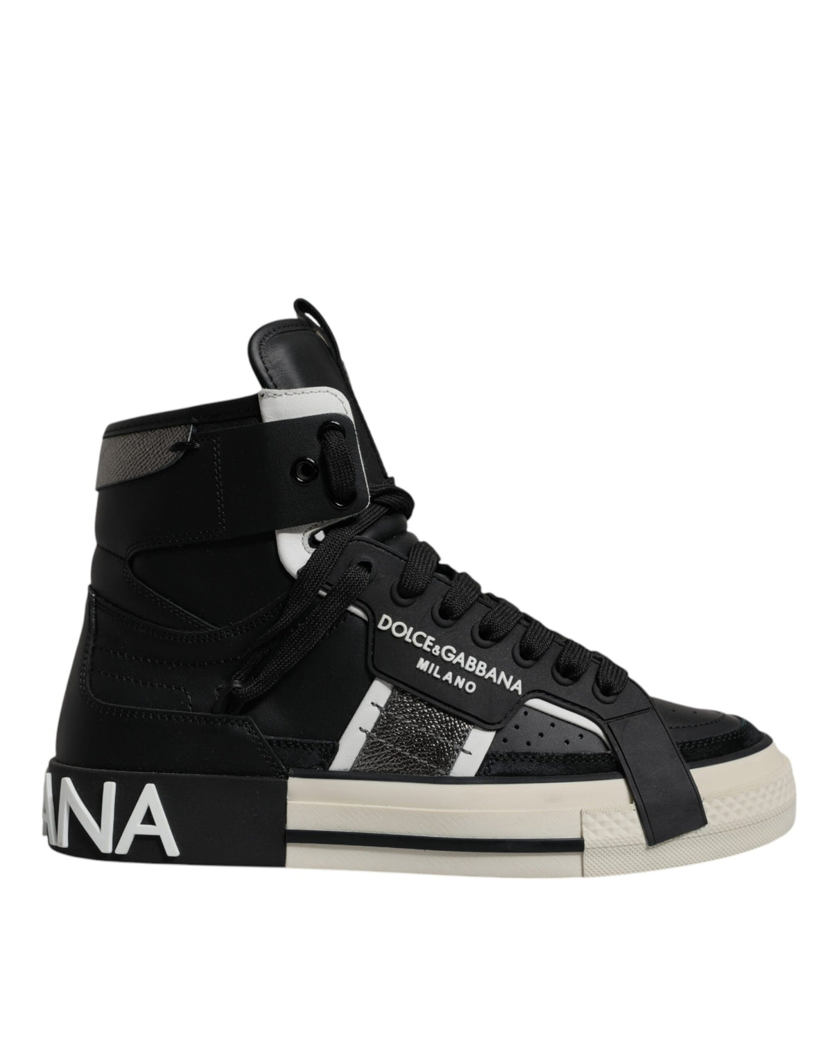 Dolce & Gabbana Black Silver Leather High Top Sneaker Shoes -   -  Dolce & Gabbana.