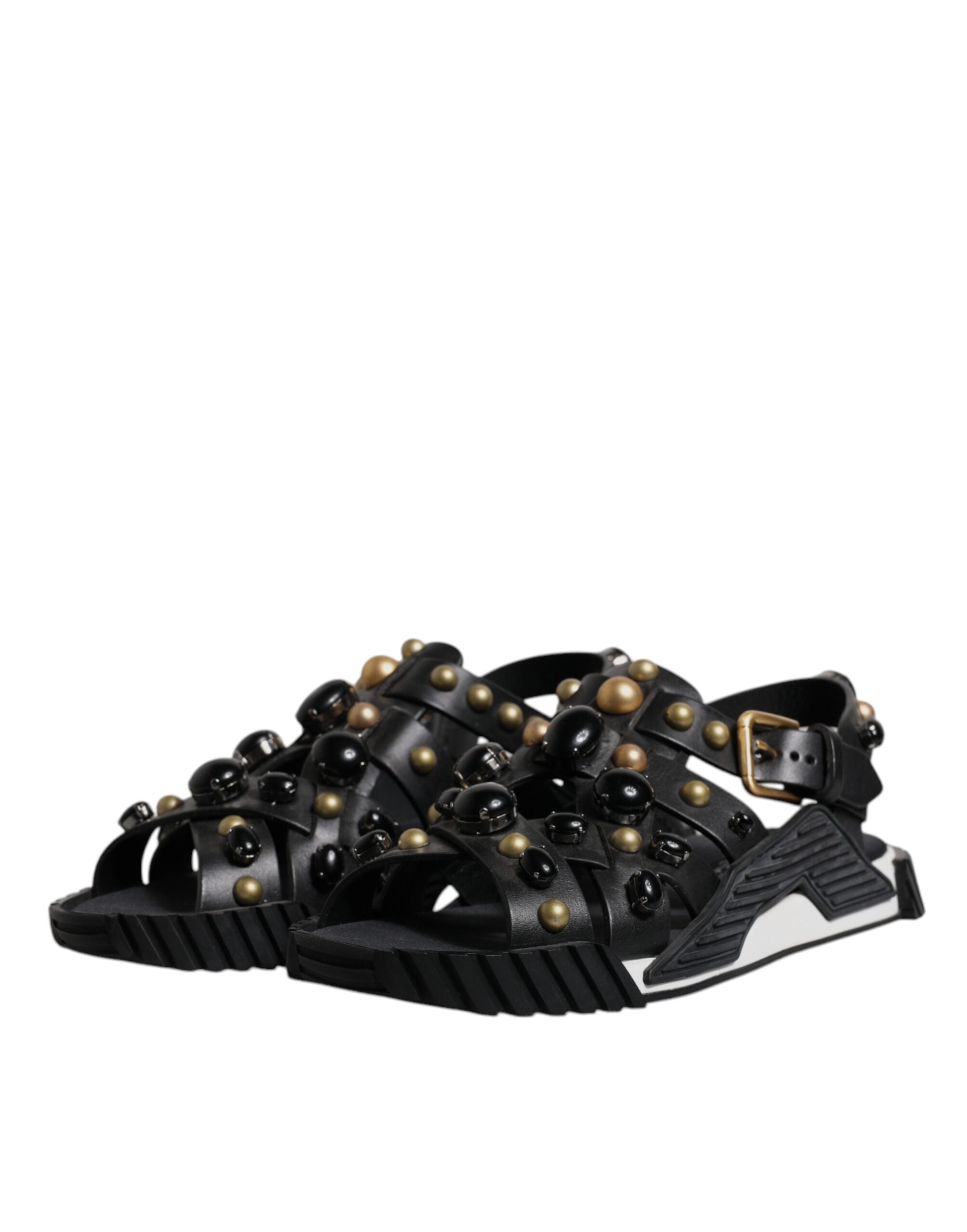 Dolce & Gabbana Black Leather Studded Slides Sandals Shoes -   -  Dolce & Gabbana.