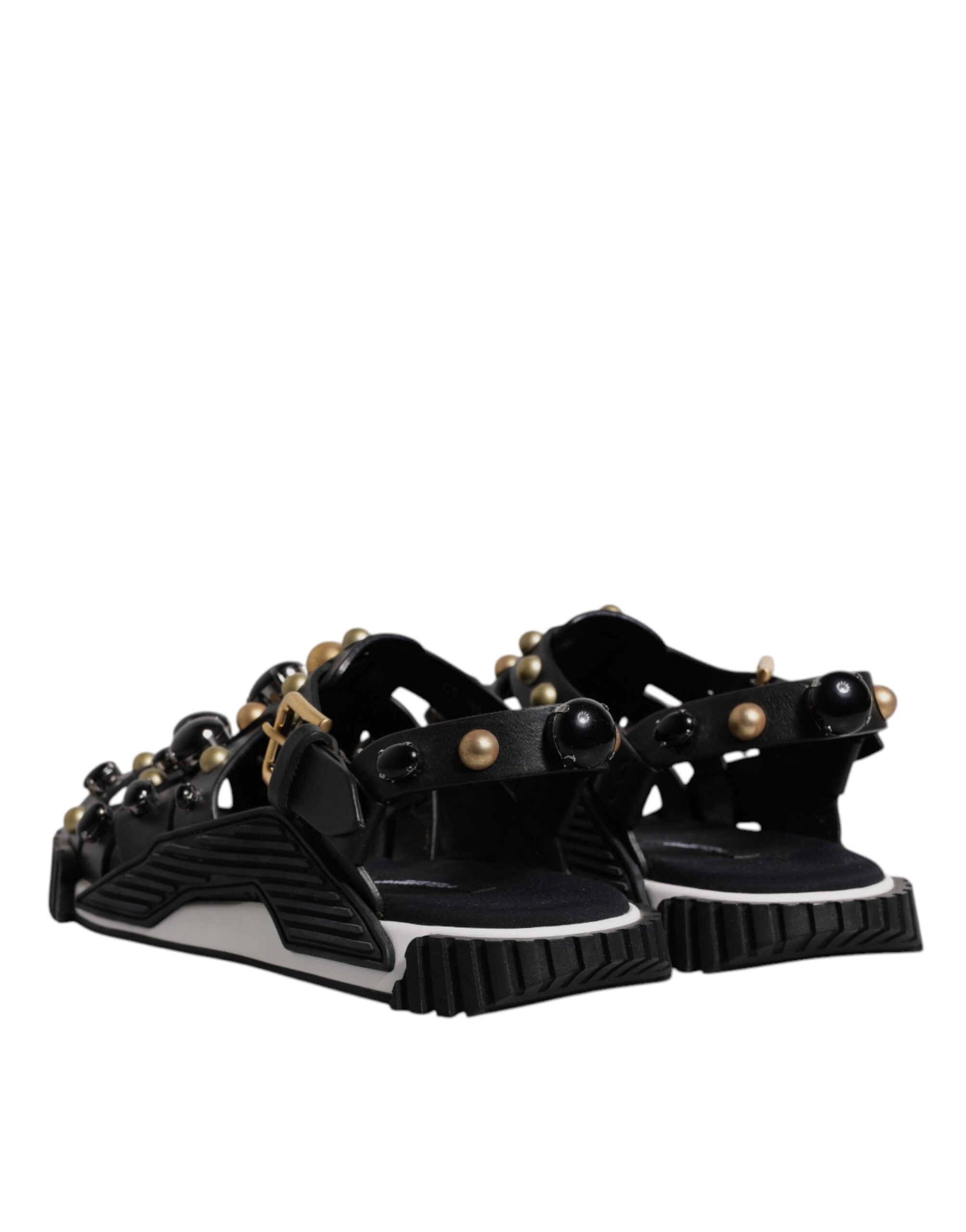 Dolce & Gabbana Black Leather Studded Slides Sandals Shoes -   -  Dolce & Gabbana.