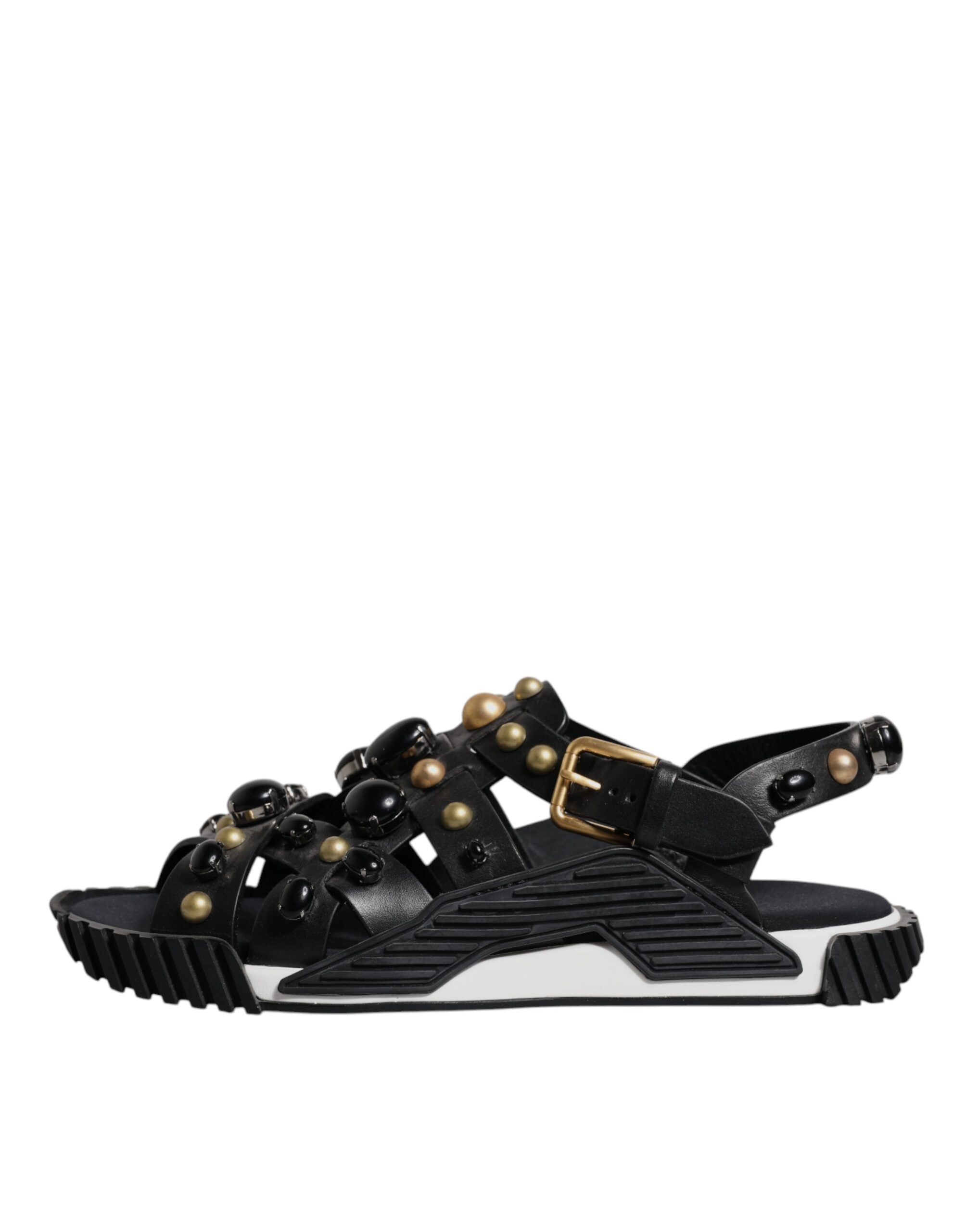 Dolce & Gabbana Black Leather Studded Slides Sandals Shoes -   -  Dolce & Gabbana.
