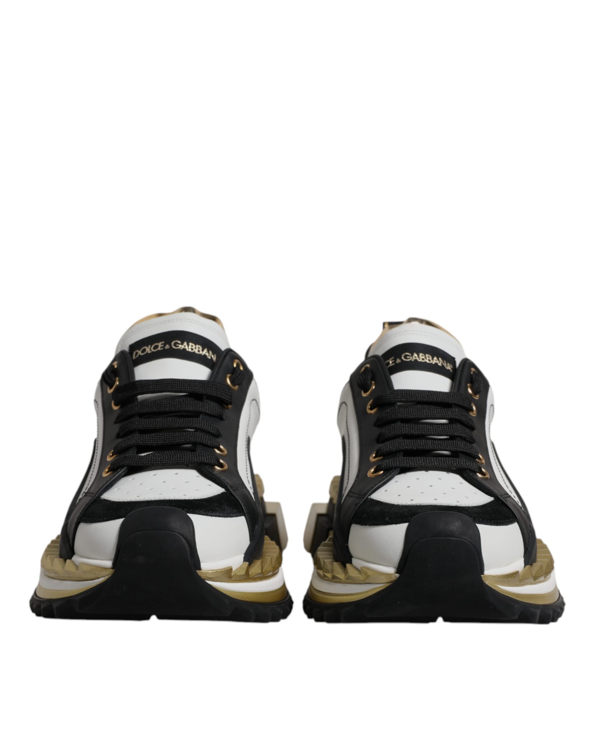 Dolce & Gabbana White Gold Black Leather SUPER KING Sneakers Shoes -   -  Dolce & Gabbana.