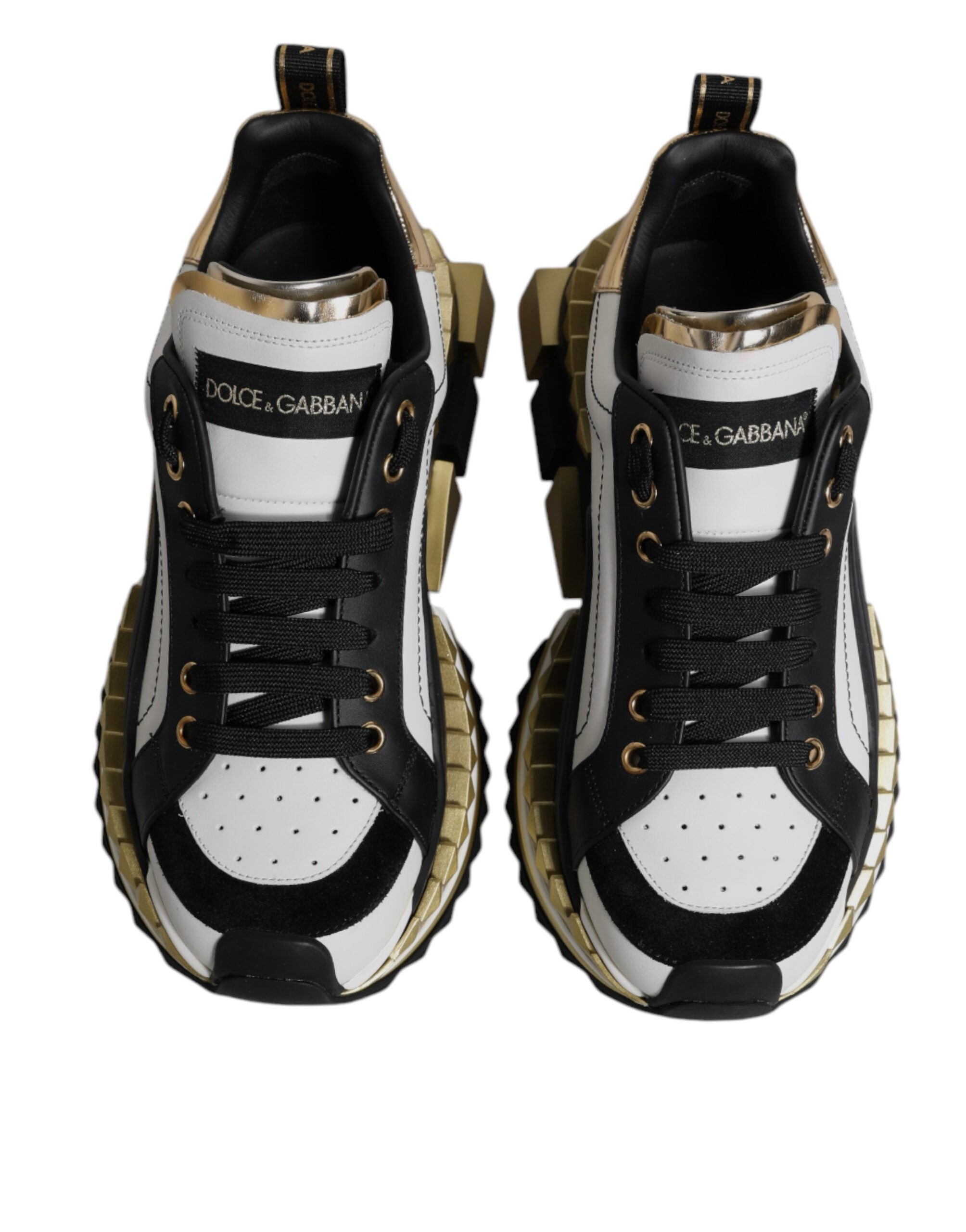 Dolce & Gabbana White Gold Black Leather SUPER KING Sneakers Shoes -   -  Dolce & Gabbana.