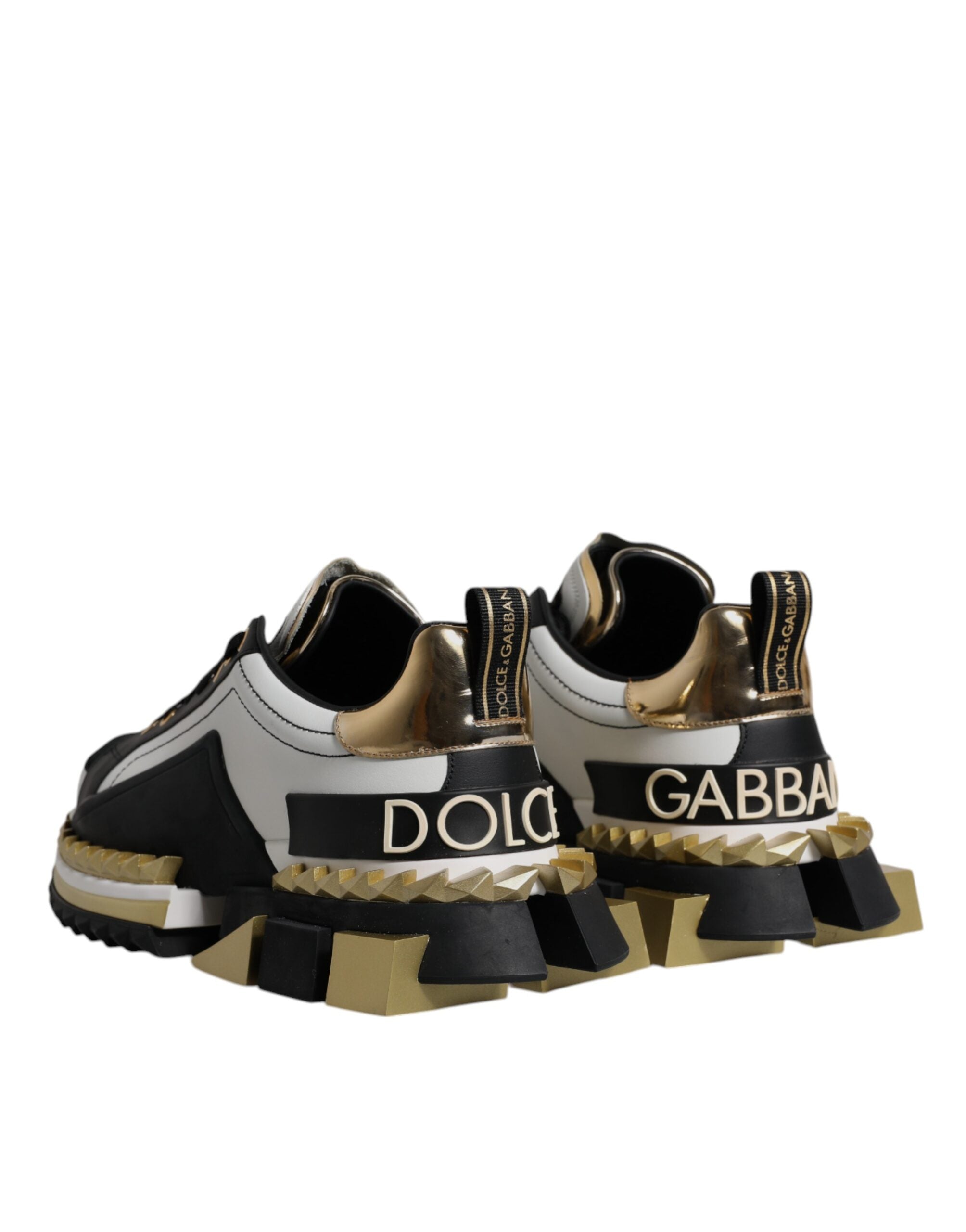 Dolce & Gabbana White Gold Black Leather SUPER KING Sneakers Shoes -   -  Dolce & Gabbana.