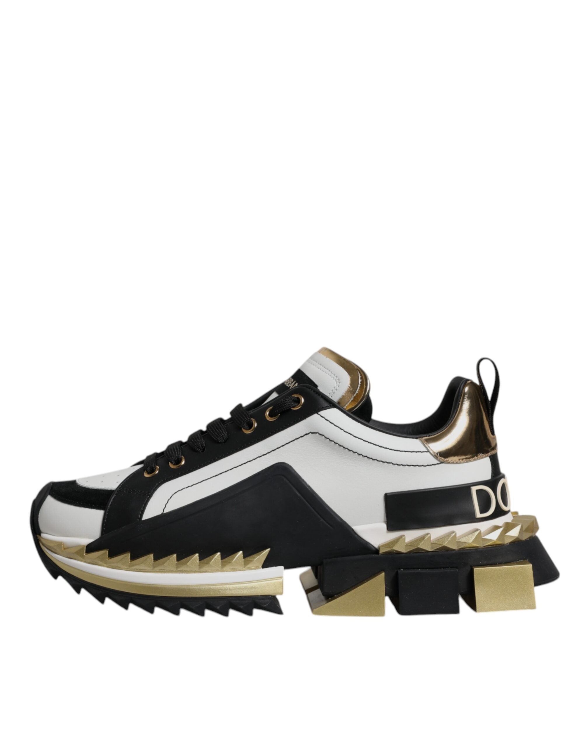 Dolce & Gabbana White Gold Black Leather SUPER KING Sneakers Shoes -   -  Dolce & Gabbana.
